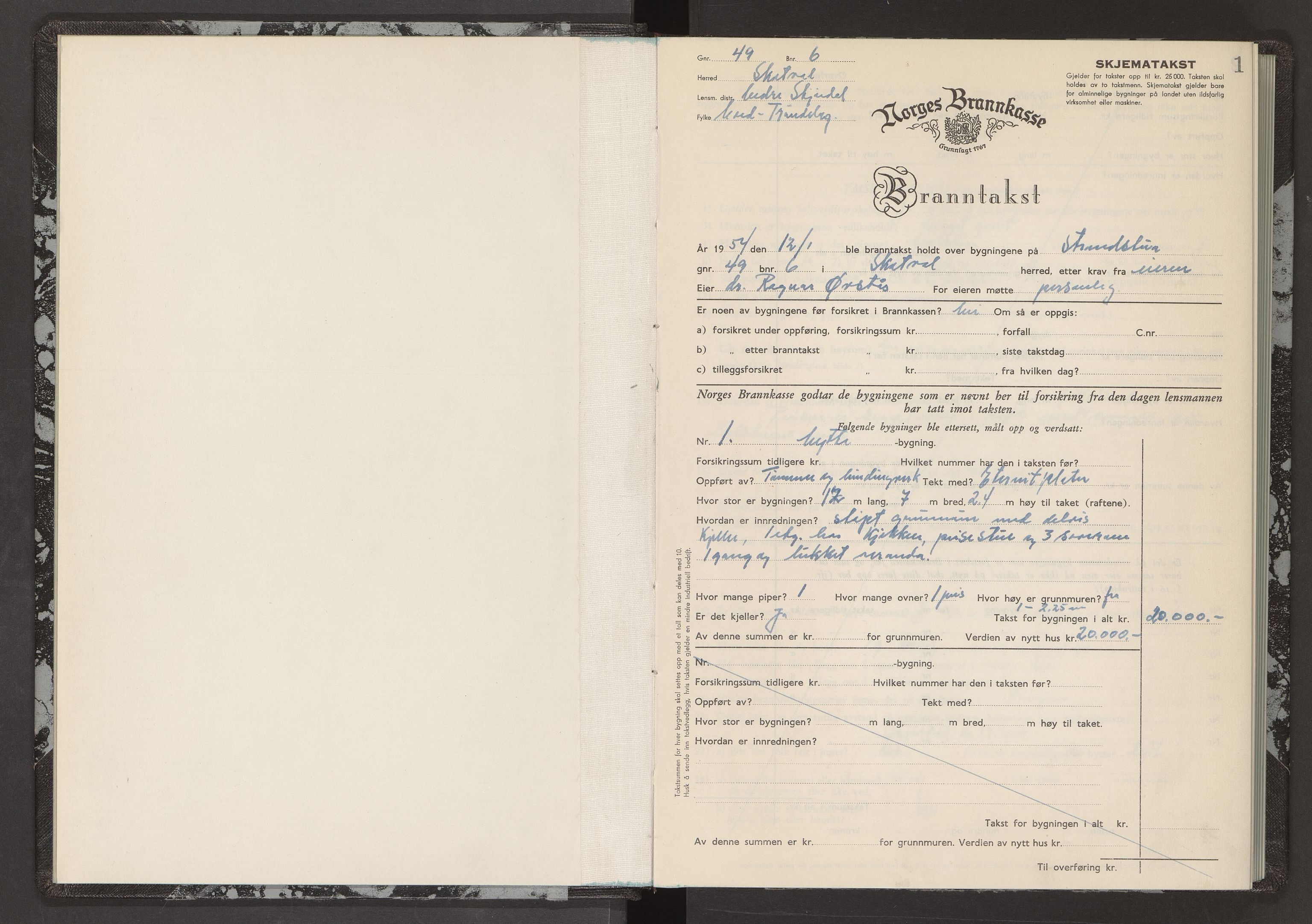 Norges Brannkasse Nedre Stjørdal, AV/SAT-A-5540/Fb/L0002: Branntakstprotokoll, 1954, s. 1