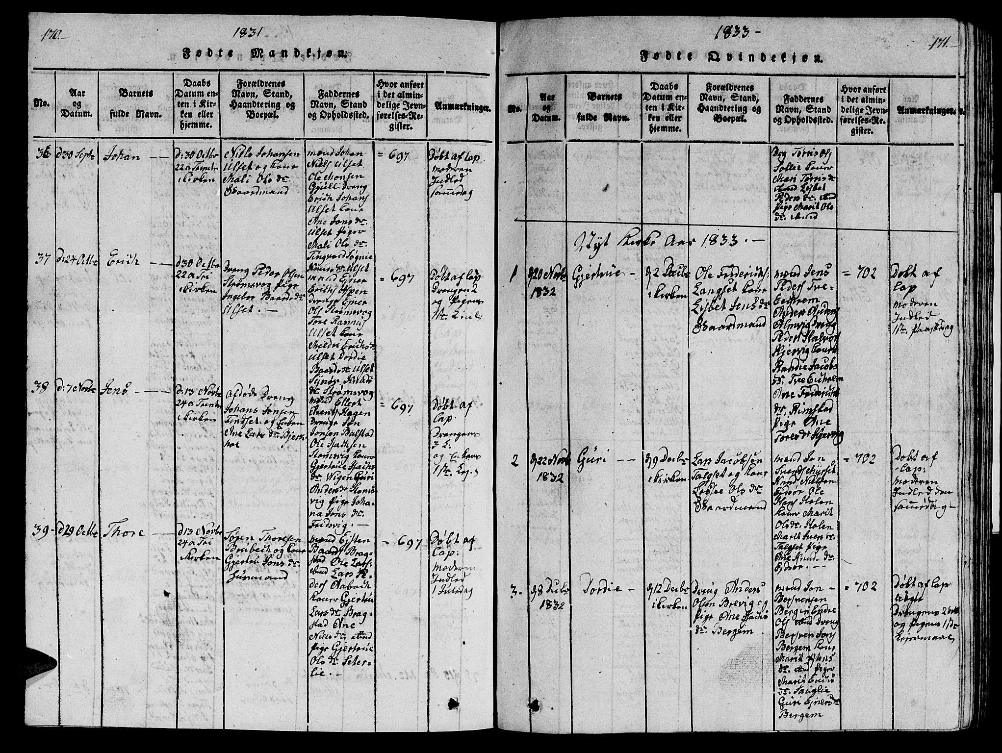 Ministerialprotokoller, klokkerbøker og fødselsregistre - Møre og Romsdal, AV/SAT-A-1454/586/L0990: Klokkerbok nr. 586C01, 1819-1837, s. 170-171