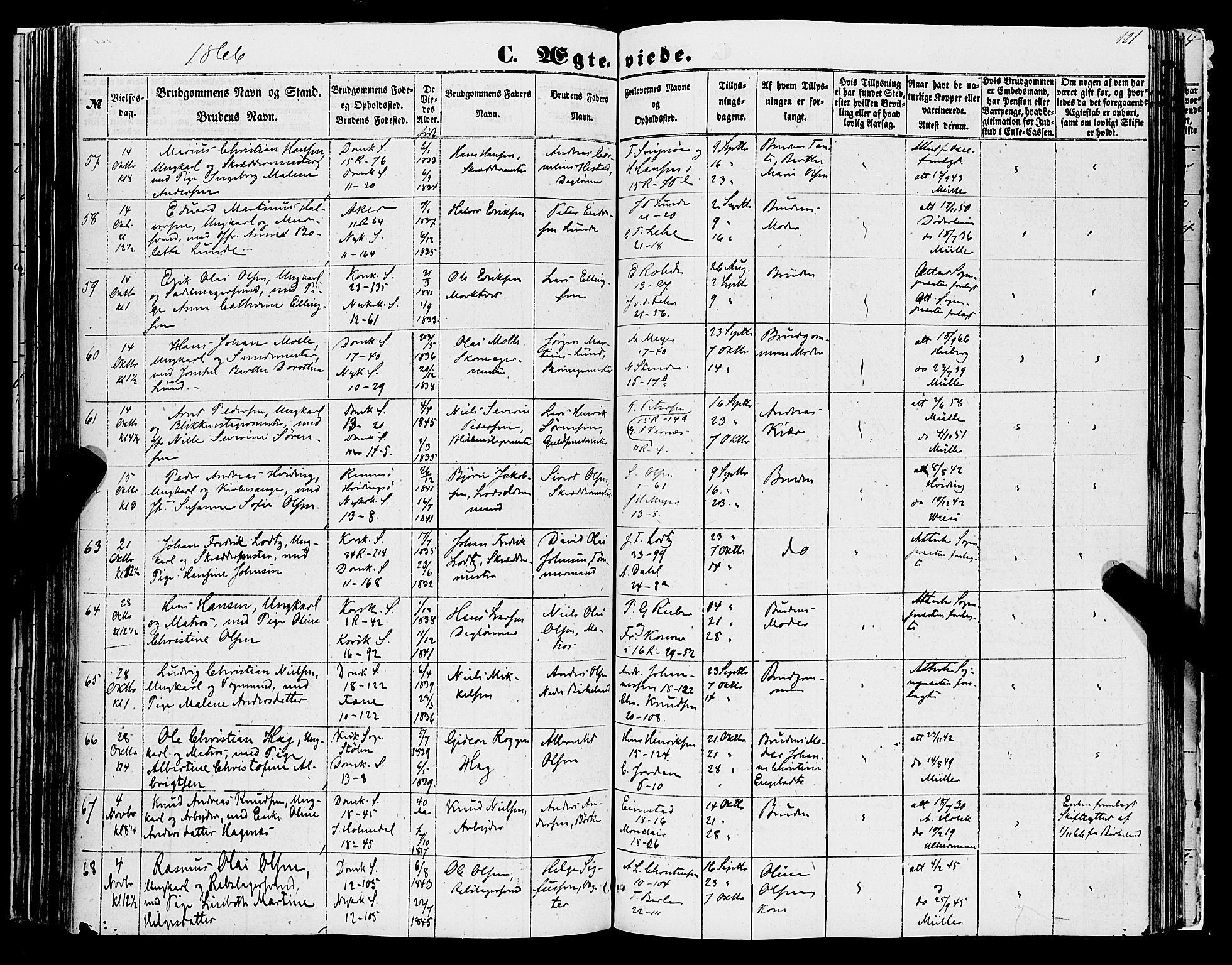 Domkirken sokneprestembete, AV/SAB-A-74801/H/Haa/L0034: Ministerialbok nr. D 2, 1853-1874, s. 121