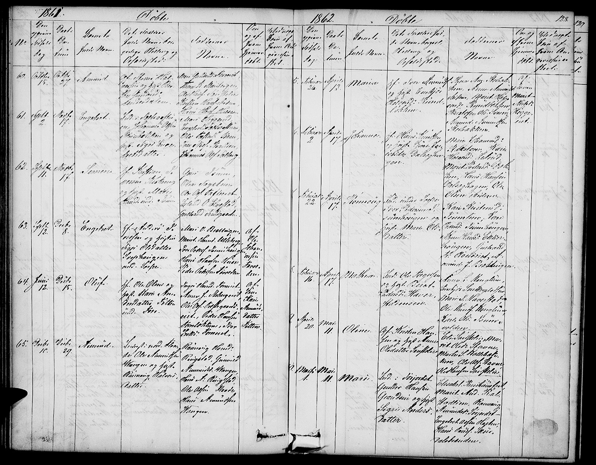 Sør-Fron prestekontor, AV/SAH-PREST-010/H/Ha/Hab/L0001: Klokkerbok nr. 1, 1844-1863, s. 128
