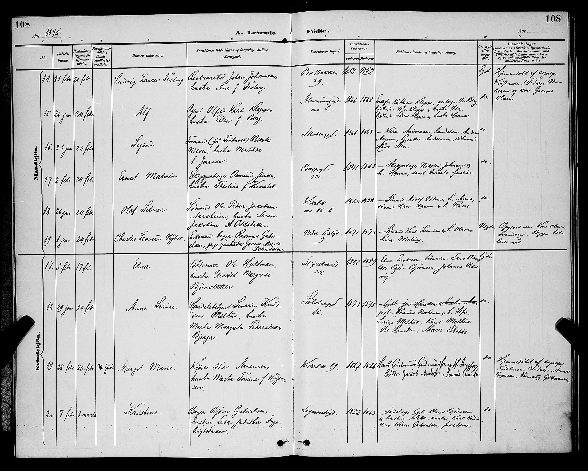 St. Petri sokneprestkontor, AV/SAST-A-101813/001/30/30BB/L0006: Klokkerbok nr. B 6, 1890-1897, s. 108