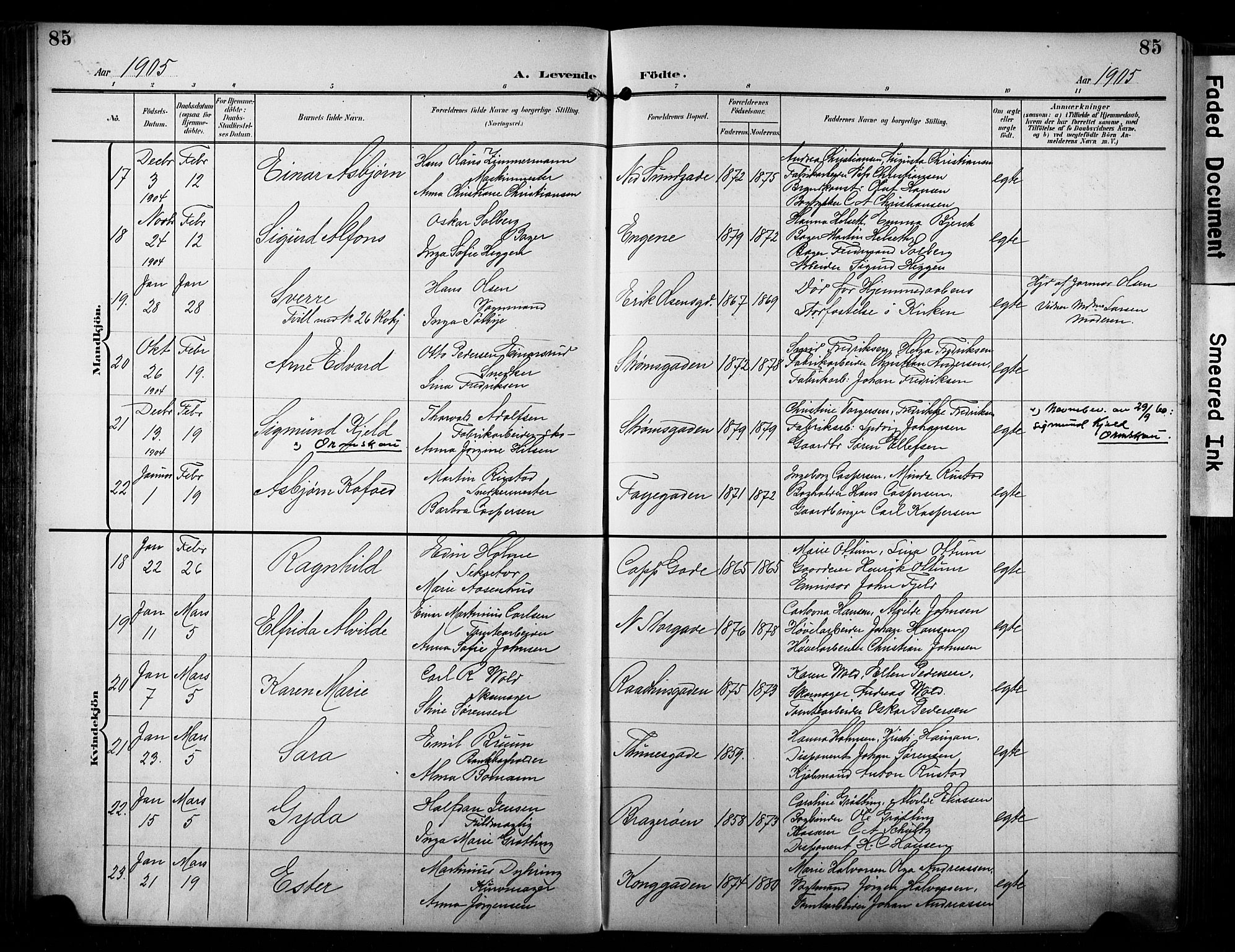 Bragernes kirkebøker, AV/SAKO-A-6/F/Fb/L0009: Ministerialbok nr. II 9, 1902-1911, s. 85
