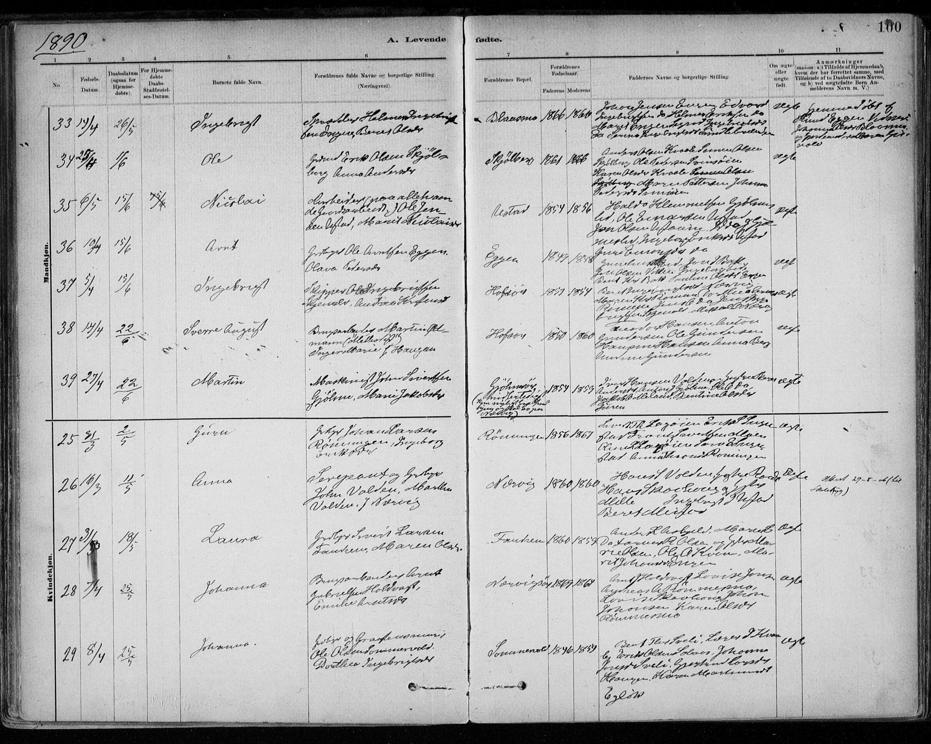 Ministerialprotokoller, klokkerbøker og fødselsregistre - Sør-Trøndelag, SAT/A-1456/668/L0809: Ministerialbok nr. 668A09, 1881-1895, s. 100