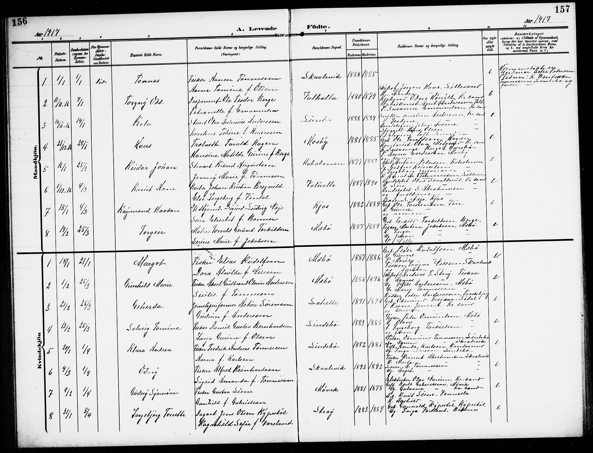Oddernes sokneprestkontor, AV/SAK-1111-0033/F/Fb/Fba/L0010: Klokkerbok nr. B 10, 1907-1941, s. 156-157