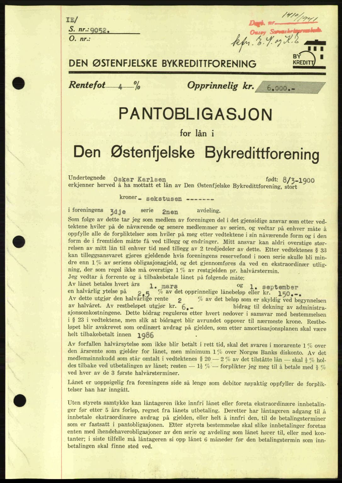 Onsøy sorenskriveri, SAO/A-10474/G/Ga/Gac/L0003: Pantebok nr. B3, 1940-1944, Dagboknr: 1410/1941