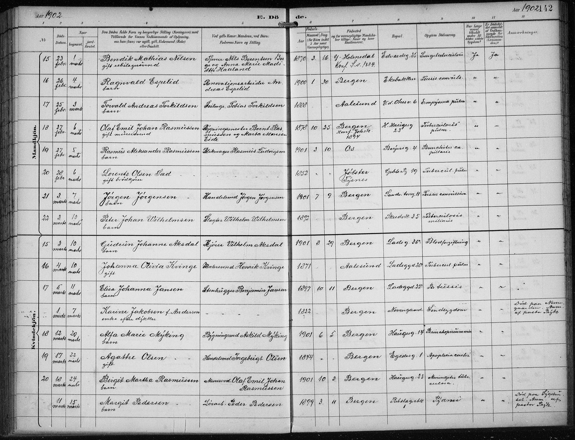 Sandviken Sokneprestembete, AV/SAB-A-77601/H/Ha/L0018: Ministerialbok nr. E 1, 1893-1905, s. 142