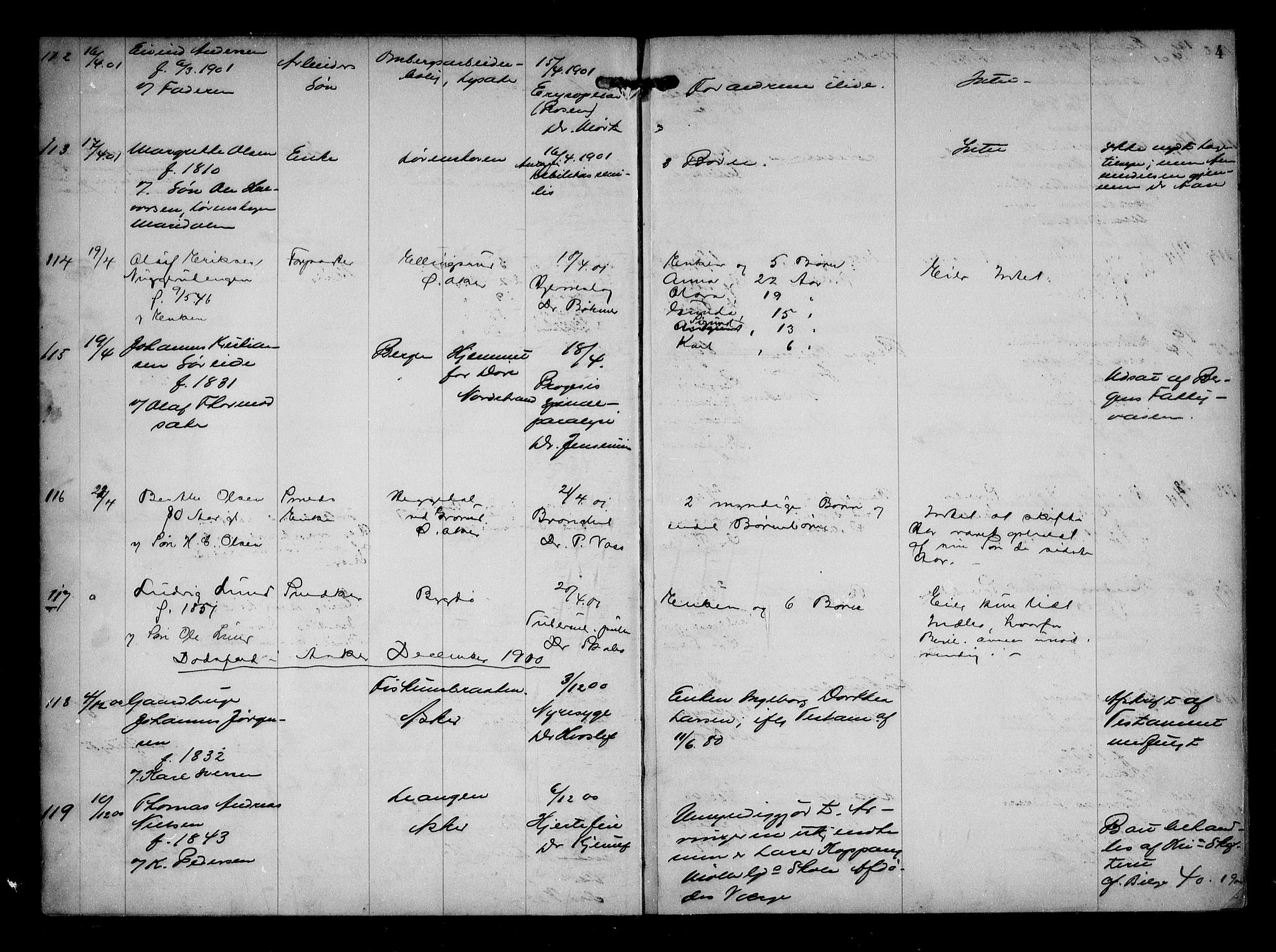 Aker kriminaldommer, skifte- og auksjonsforvalterembete, AV/SAO-A-10452/H/Hb/Hba/Hbaa/L0001: Dødsfallsprotokoll, 1901-1907, s. 4