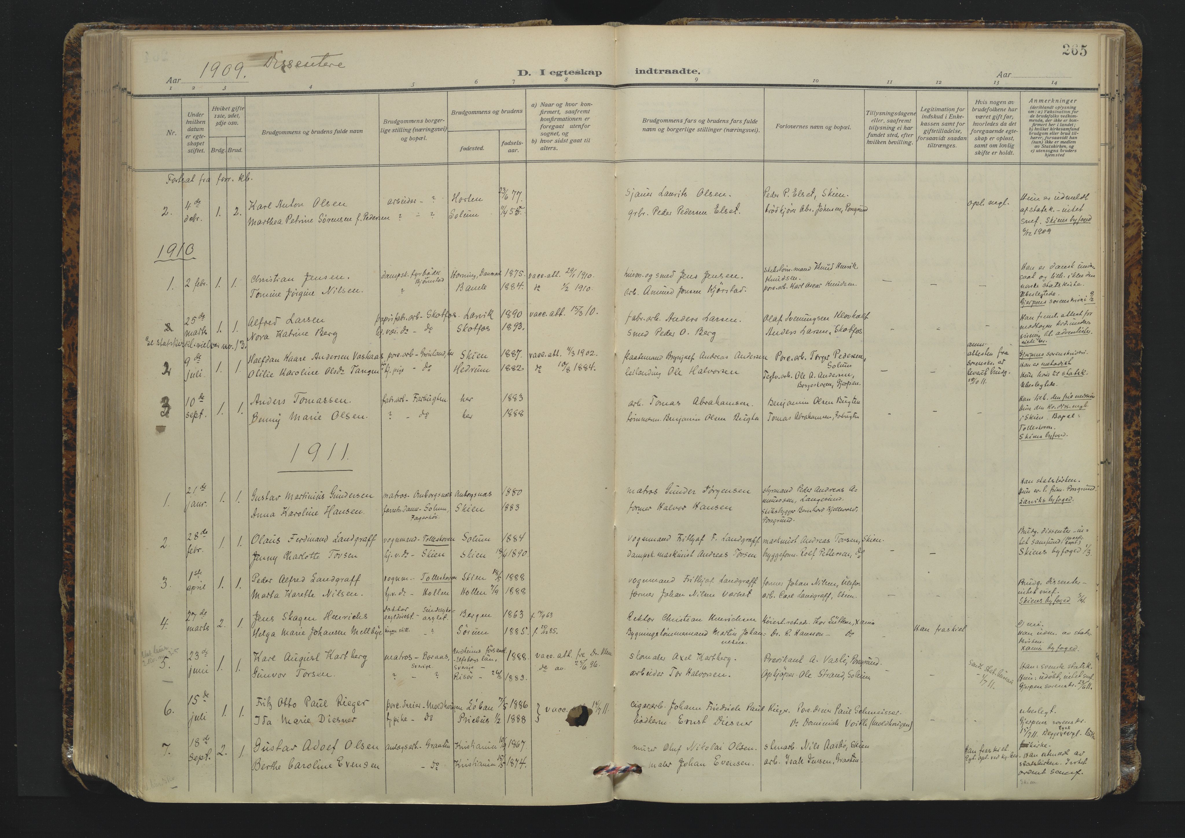 Solum kirkebøker, AV/SAKO-A-306/F/Fa/L0012: Ministerialbok nr. I 12, 1909-1922, s. 265