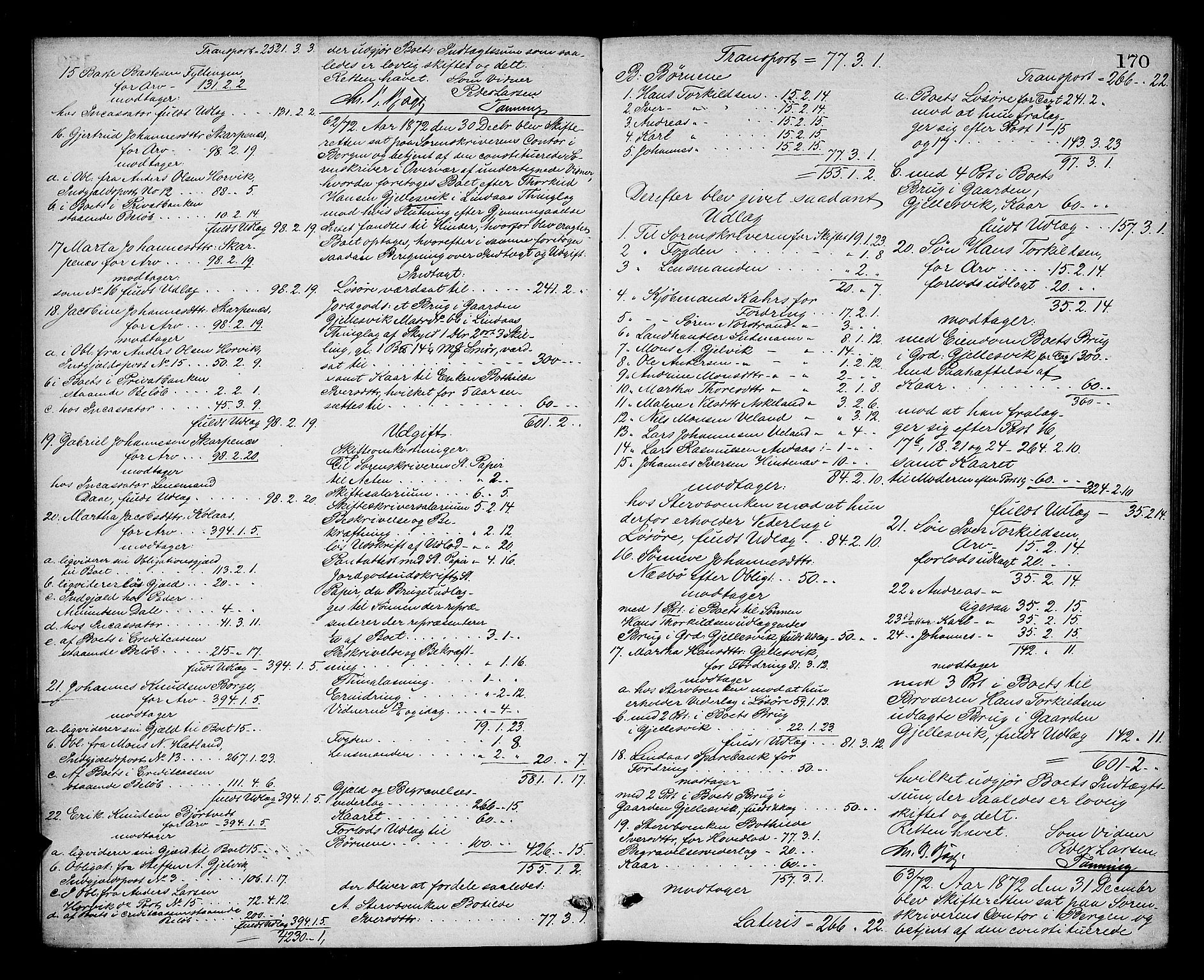 Nordhordland sorenskrivar, AV/SAB-A-2901/1/H/Hd/Hda/L0007: Skifteutlodningsprotokollar, 1869-1874, s. 169b-170a
