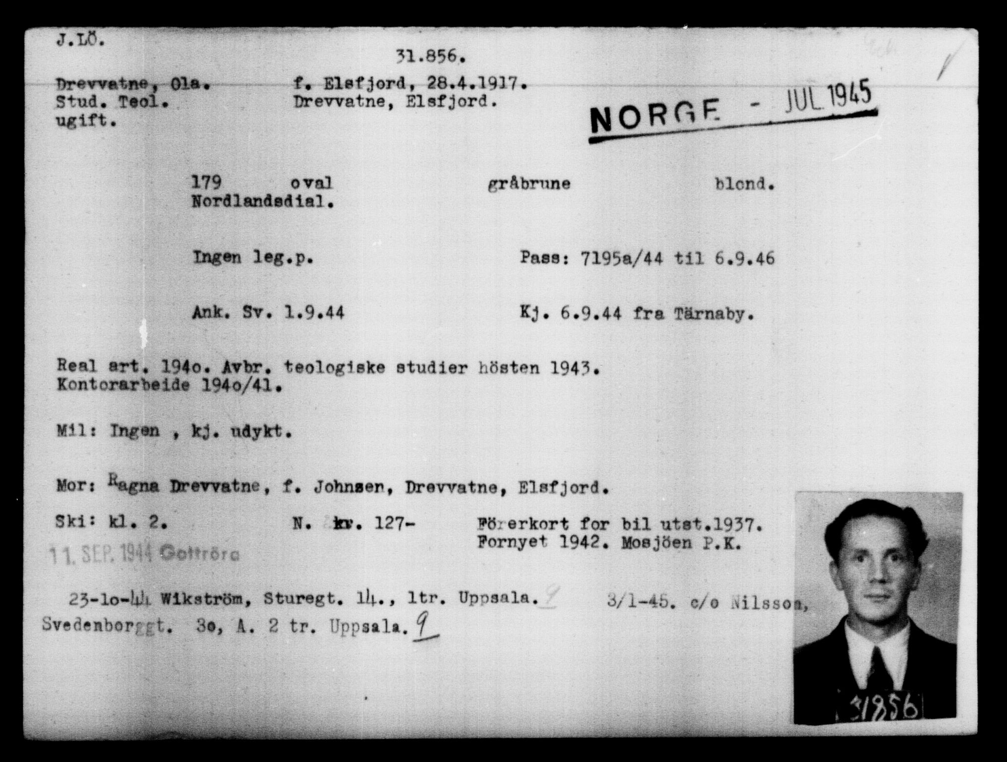Den Kgl. Norske Legasjons Flyktningskontor, AV/RA-S-6753/V/Va/L0013: Kjesäterkartoteket.  Flyktningenr. 31500-34731, 1940-1945, s. 395
