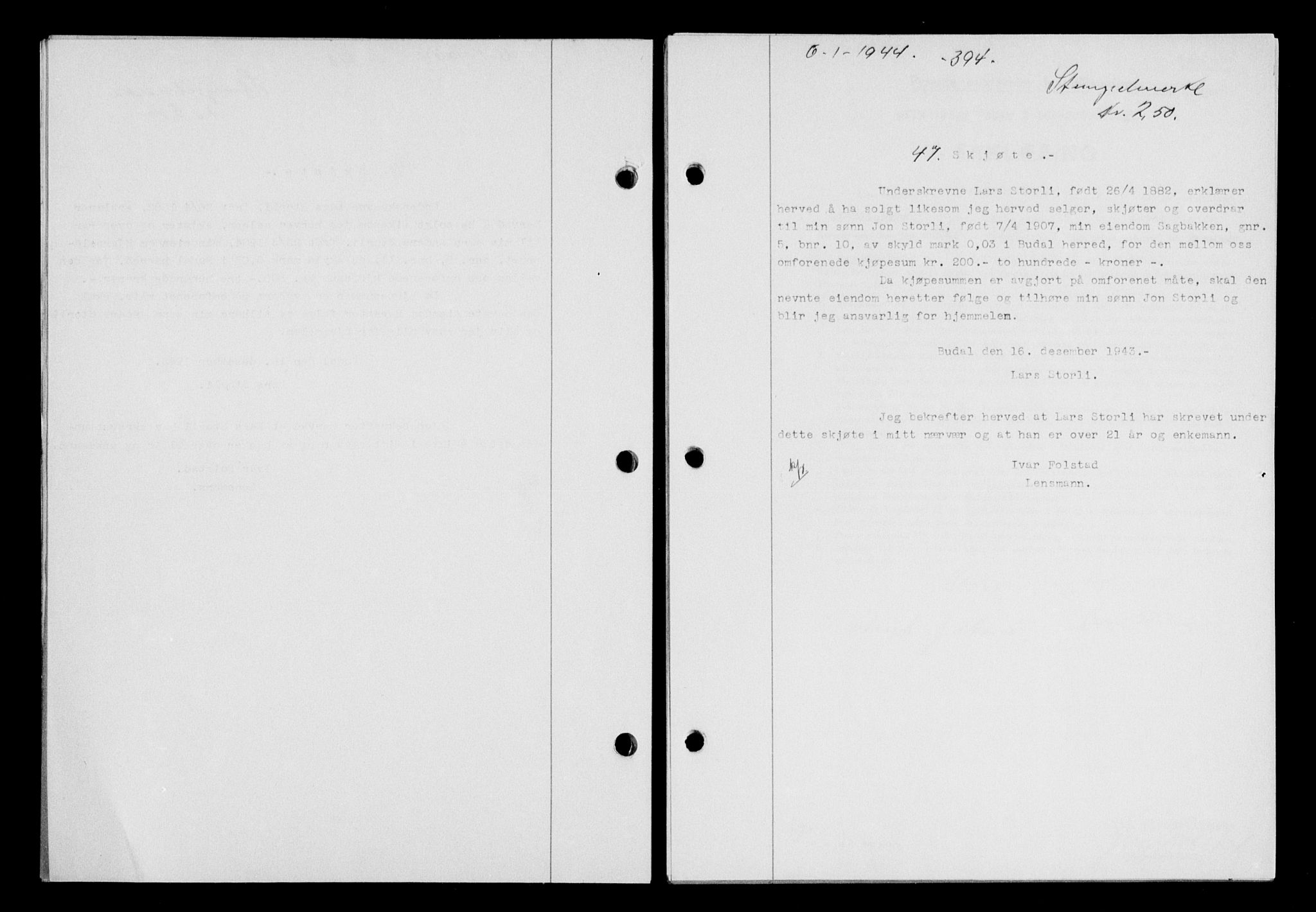 Gauldal sorenskriveri, SAT/A-0014/1/2/2C/L0057: Pantebok nr. 62, 1943-1944, Dagboknr: 47/1944
