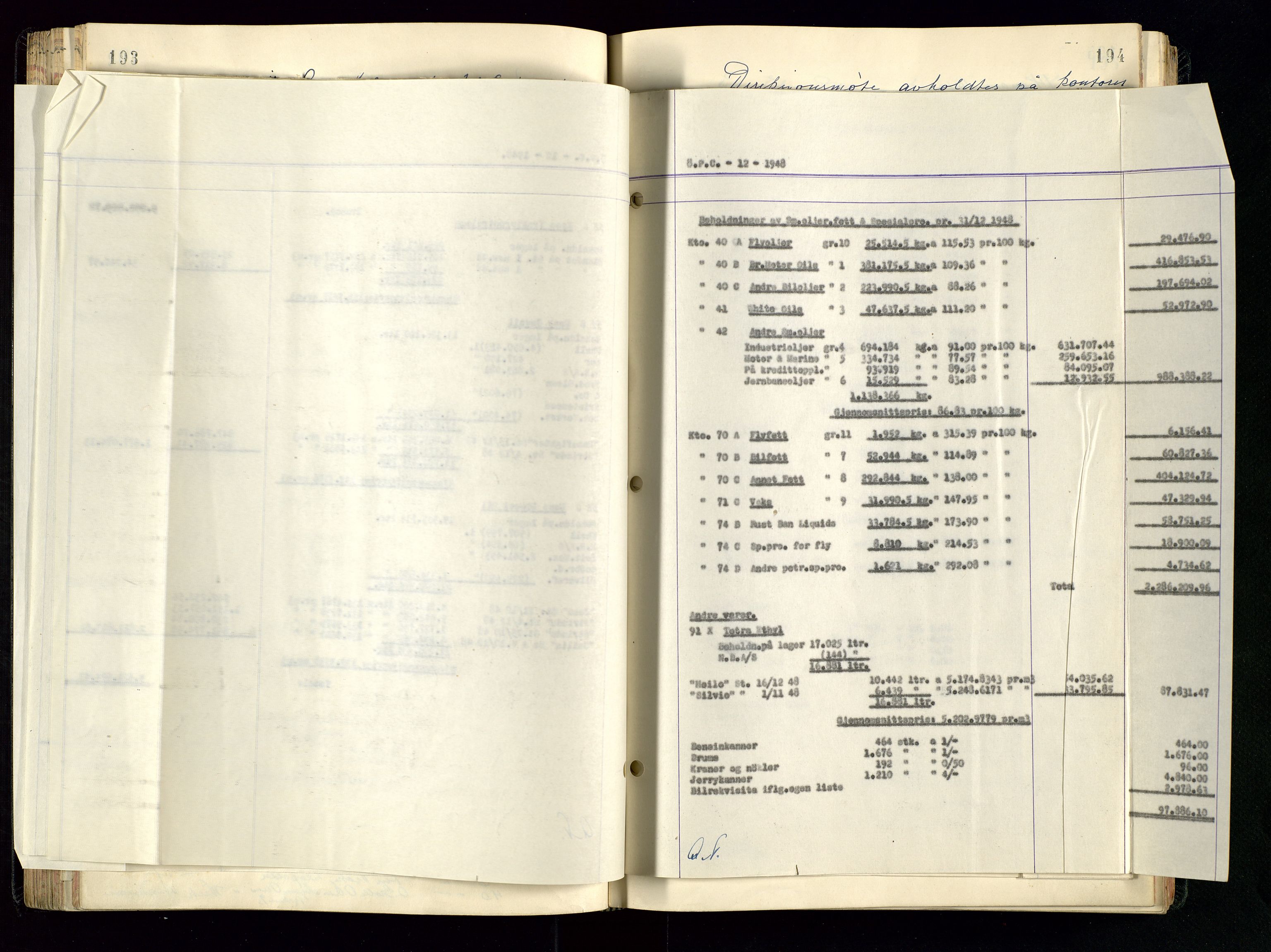 PA 1534 - Østlandske Petroleumscompagni A/S, AV/SAST-A-101954/A/Aa/L0005/0001: Direksjonsprotokoller / Den Administrerende Direksjon alle selskaper (referatprotokoll), 1943-1958