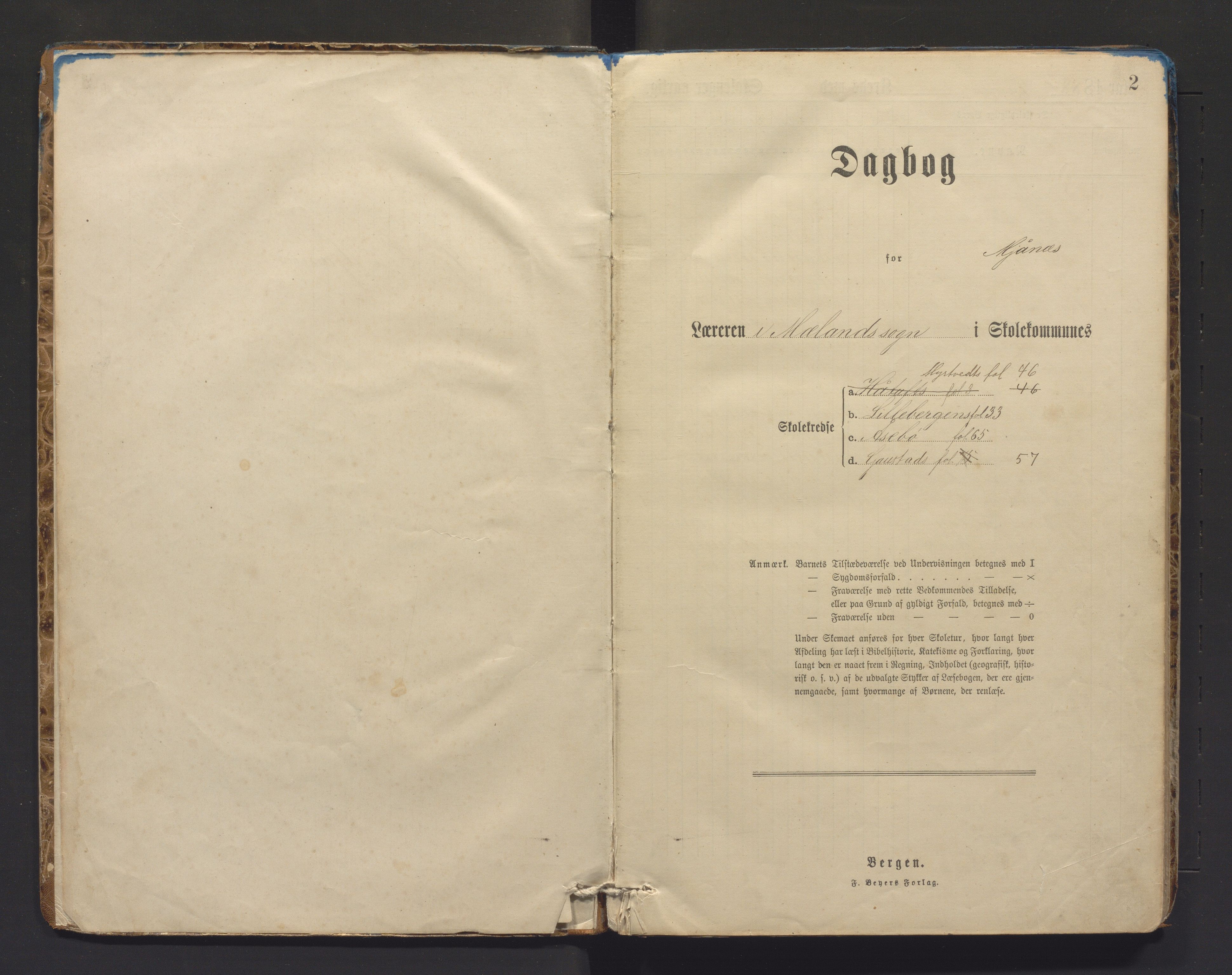 Meland kommune. Barneskulane, IKAH/1256-231/G/Ga/L0008: Dagbok for Gaustda, Håtuft, Lillebergen, Myrtveit, Rifsgård, Åsebø, 1888-1905
