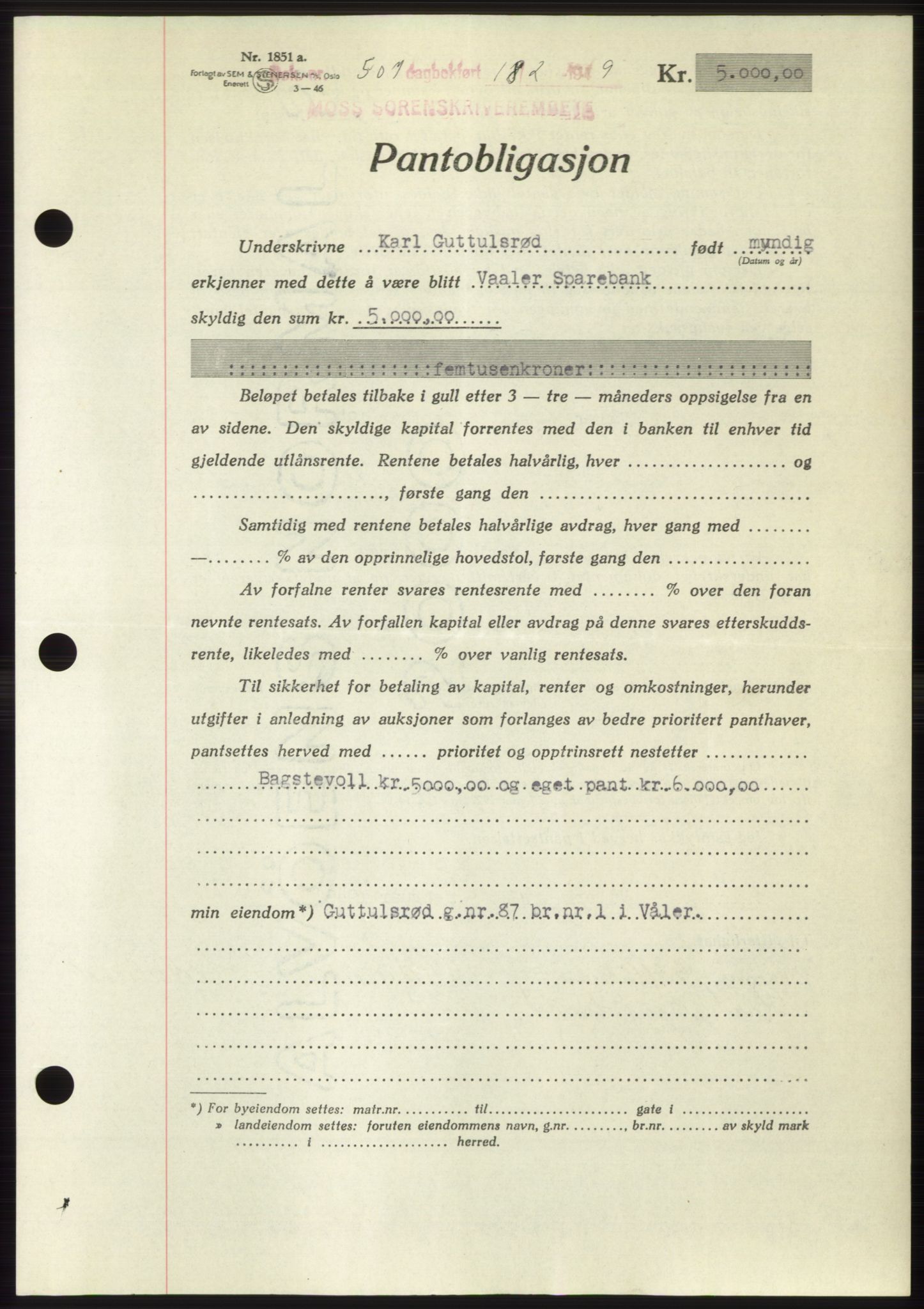 Moss sorenskriveri, SAO/A-10168: Pantebok nr. B21, 1949-1949, Dagboknr: 507/1949