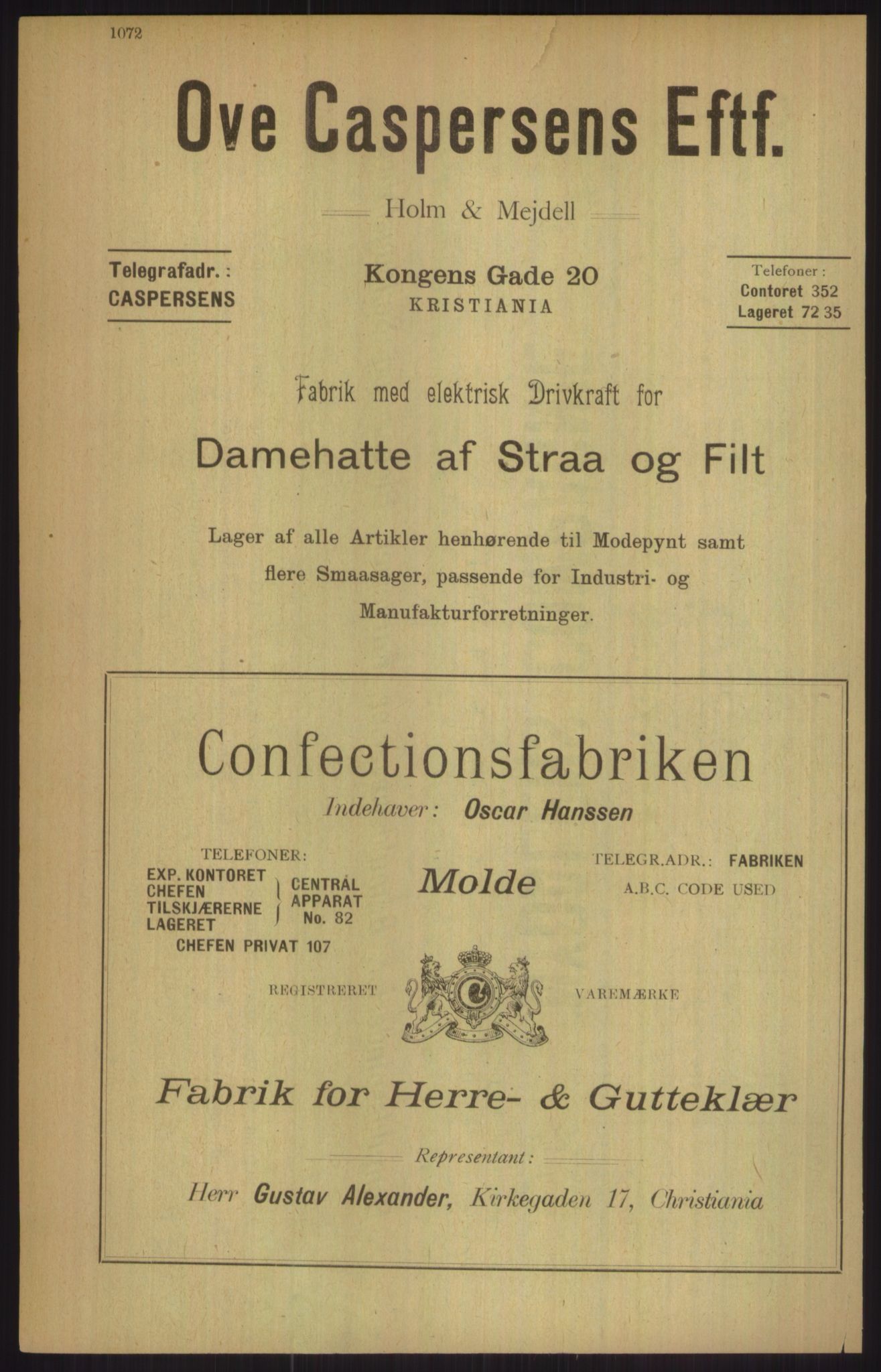 Kristiania/Oslo adressebok, PUBL/-, 1911, s. 1072