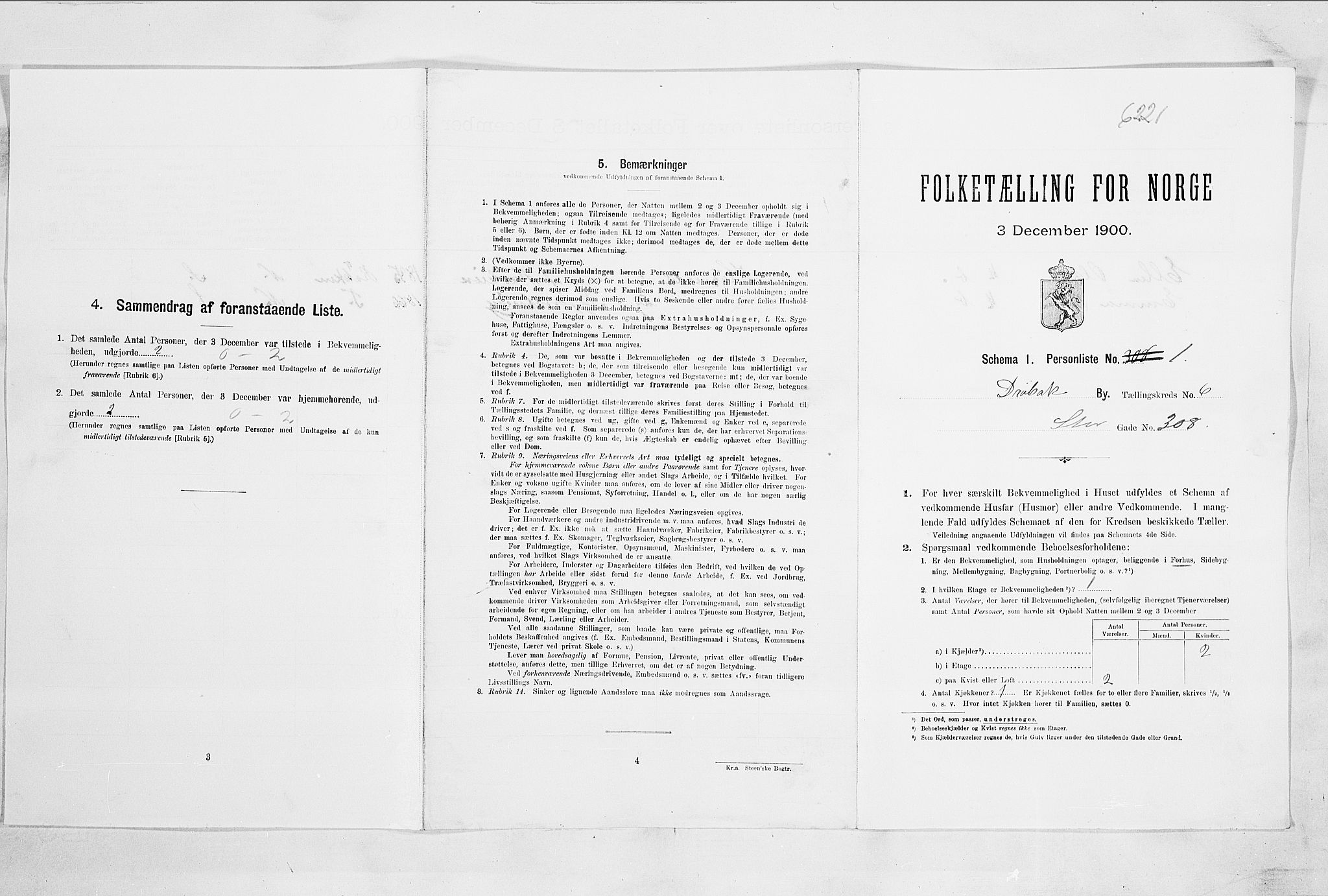 SAO, Folketelling 1900 for 0203 Drøbak kjøpstad, 1900