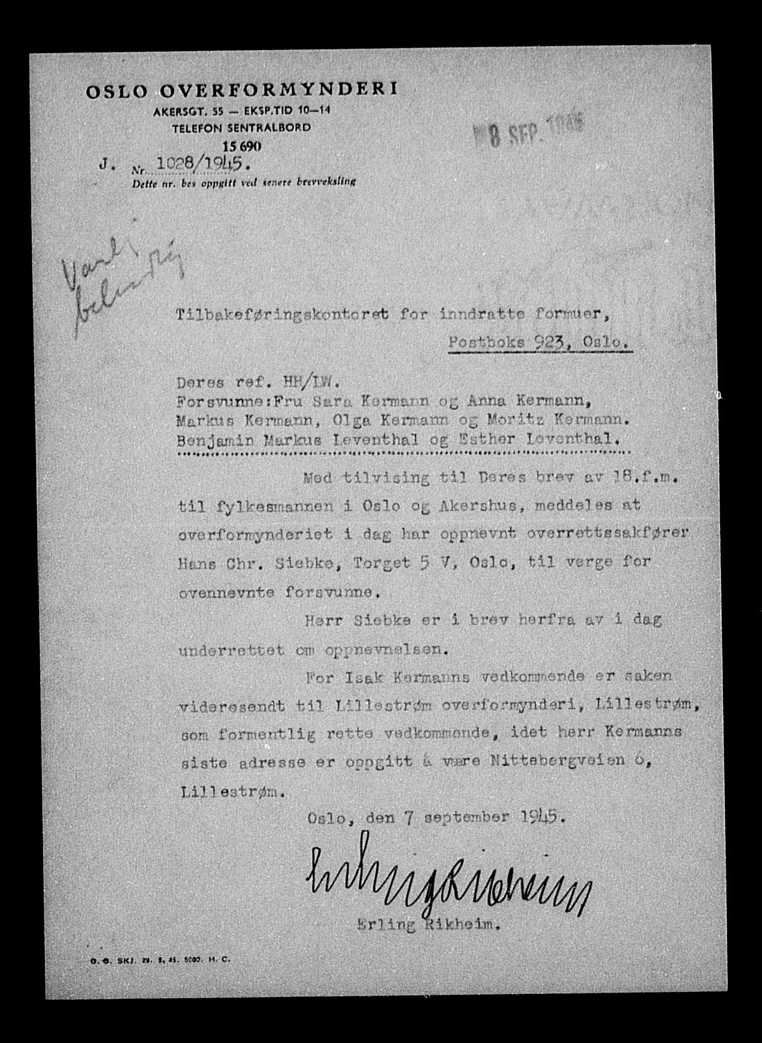 Justisdepartementet, Tilbakeføringskontoret for inndratte formuer, AV/RA-S-1564/H/Hc/Hcc/L0951: --, 1945-1947, s. 10