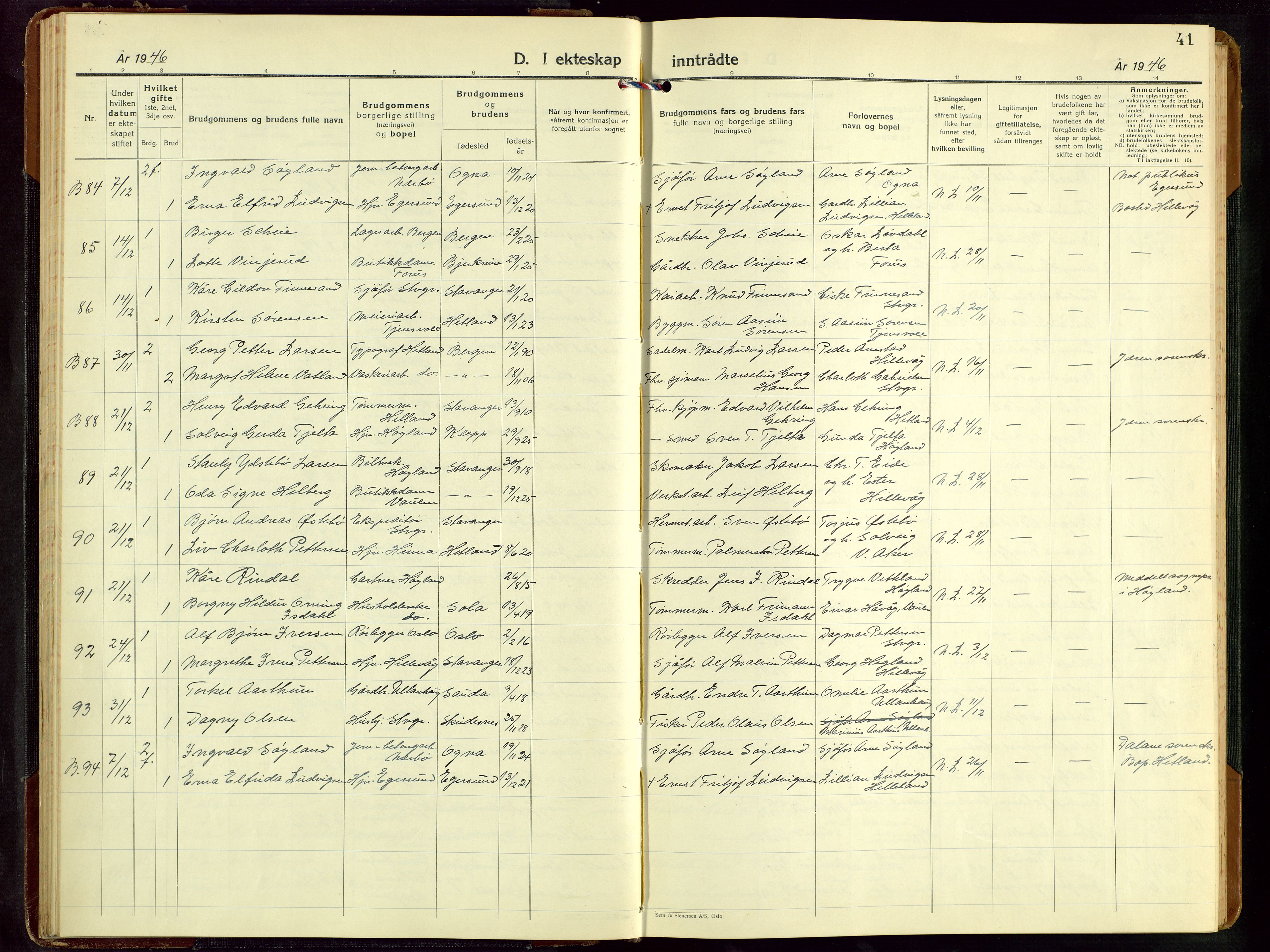 Hetland sokneprestkontor, AV/SAST-A-101826/30/30BB/L0016: Klokkerbok nr. B 16, 1942-1960, s. 41