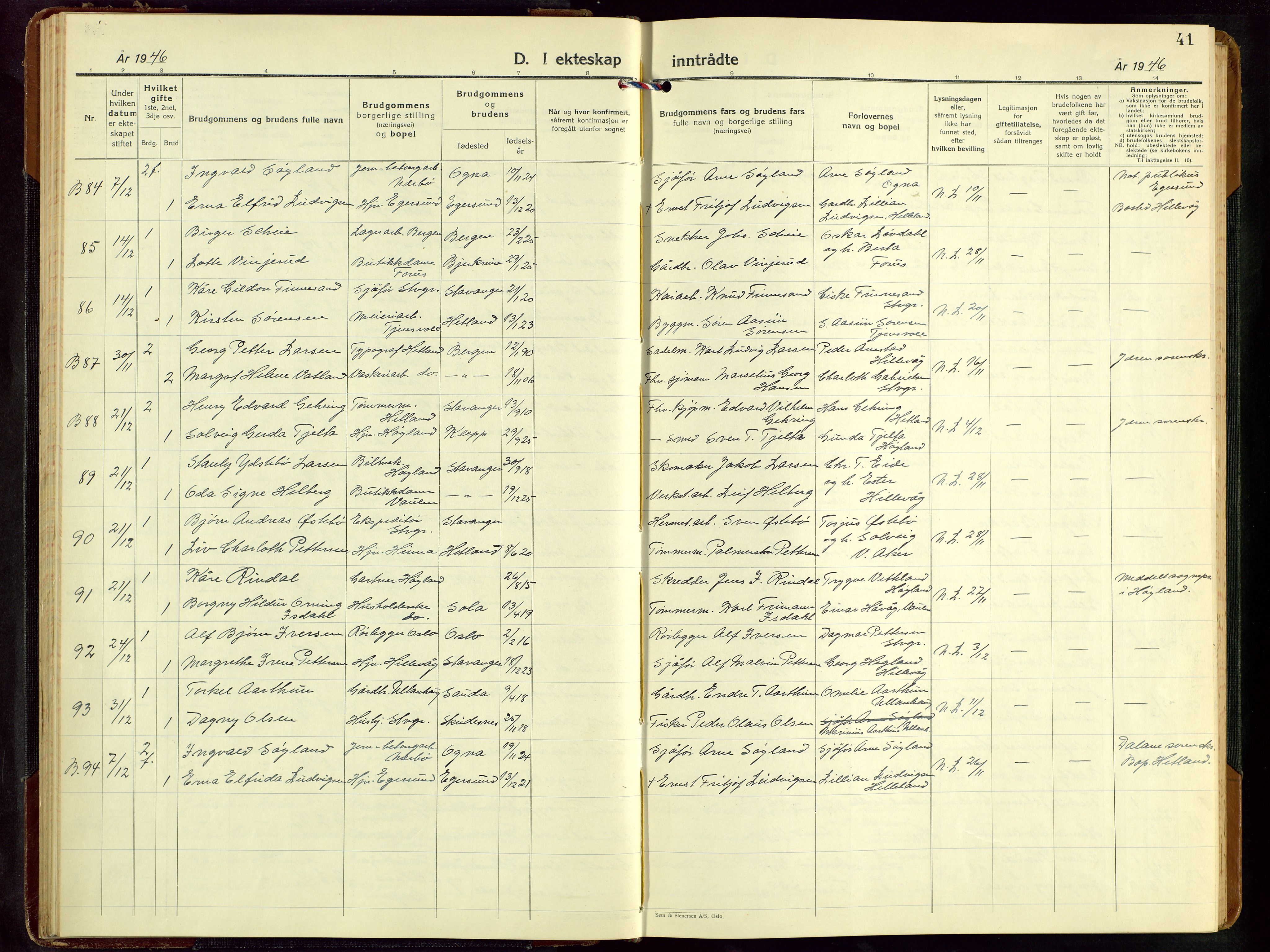 Hetland sokneprestkontor, SAST/A-101826/30/30BB/L0016: Klokkerbok nr. B 16, 1942-1960, s. 41