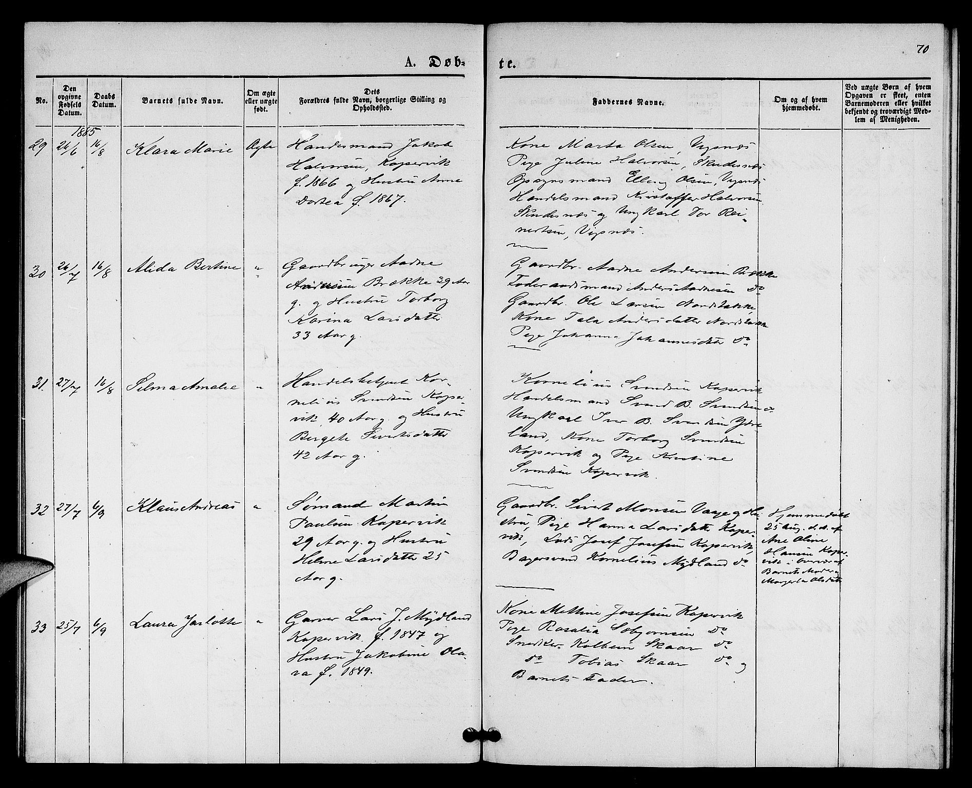 Kopervik sokneprestkontor, AV/SAST-A-101850/H/Ha/Hab/L0001: Klokkerbok nr. B 1, 1877-1891, s. 70