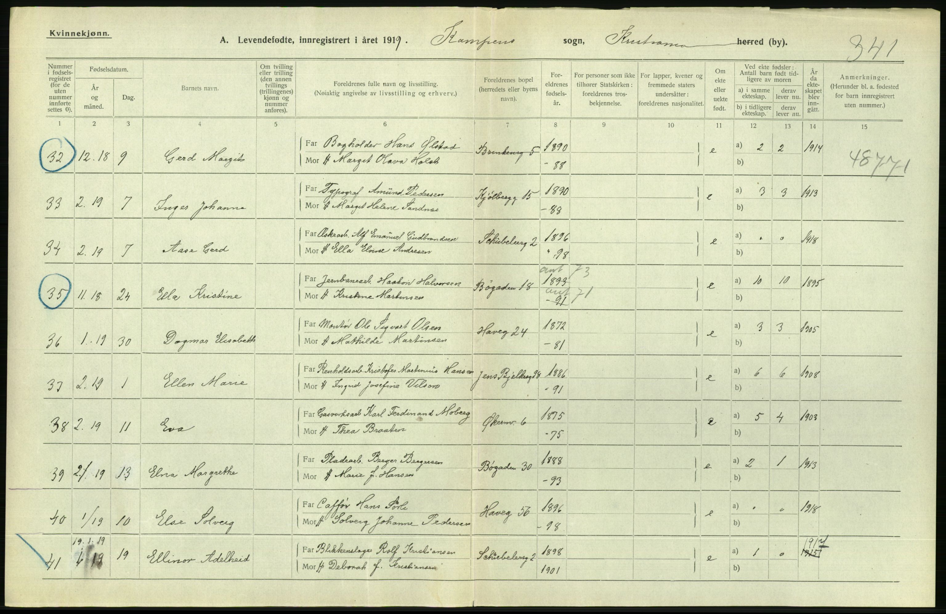 Statistisk sentralbyrå, Sosiodemografiske emner, Befolkning, AV/RA-S-2228/D/Df/Dfb/Dfbi/L0008: Kristiania: Levendefødte menn og kvinner., 1919