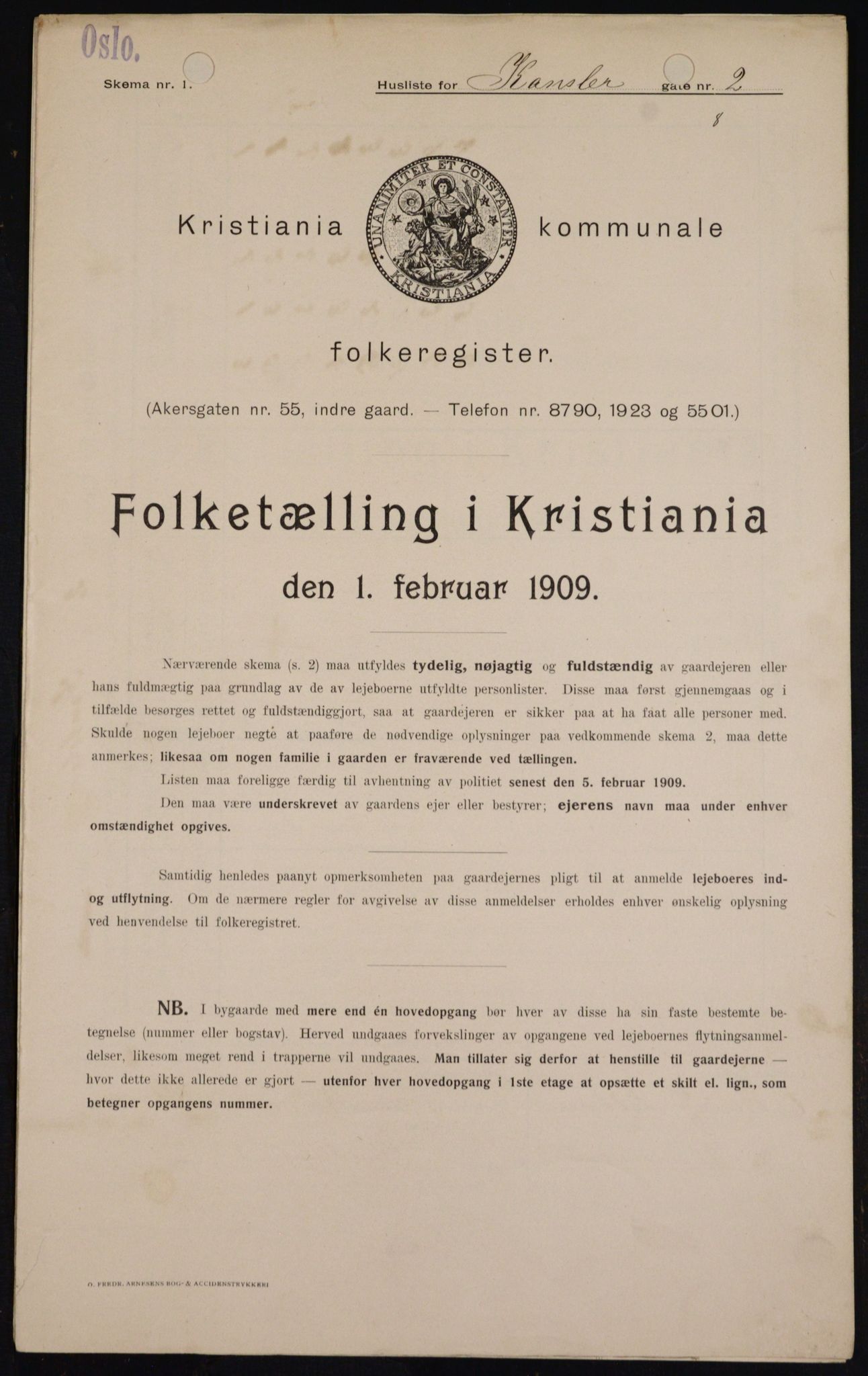 OBA, Kommunal folketelling 1.2.1909 for Kristiania kjøpstad, 1909, s. 43854