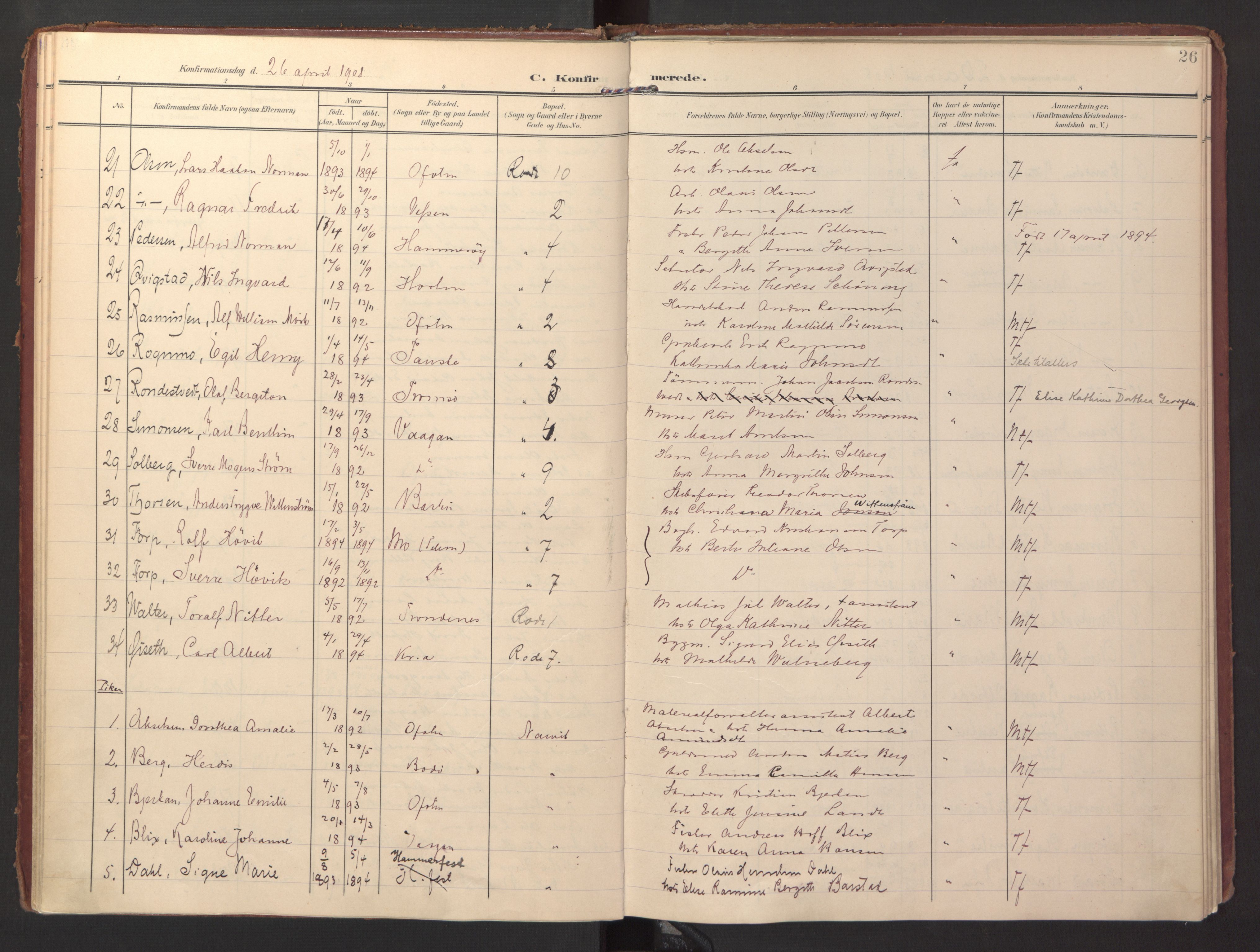 Ministerialprotokoller, klokkerbøker og fødselsregistre - Nordland, AV/SAT-A-1459/871/L0998: Ministerialbok nr. 871A14, 1902-1921, s. 26