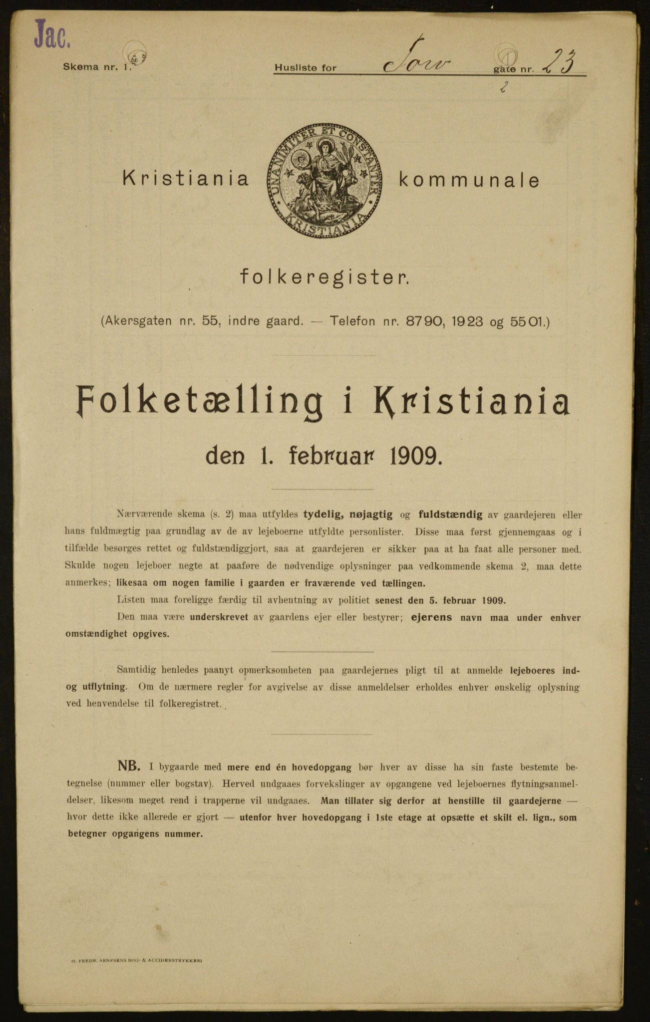 OBA, Kommunal folketelling 1.2.1909 for Kristiania kjøpstad, 1909, s. 103505