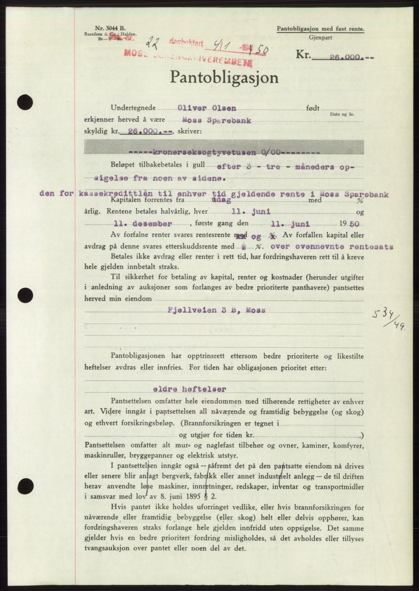Moss sorenskriveri, SAO/A-10168: Pantebok nr. B23, 1949-1950, Dagboknr: 22/1950