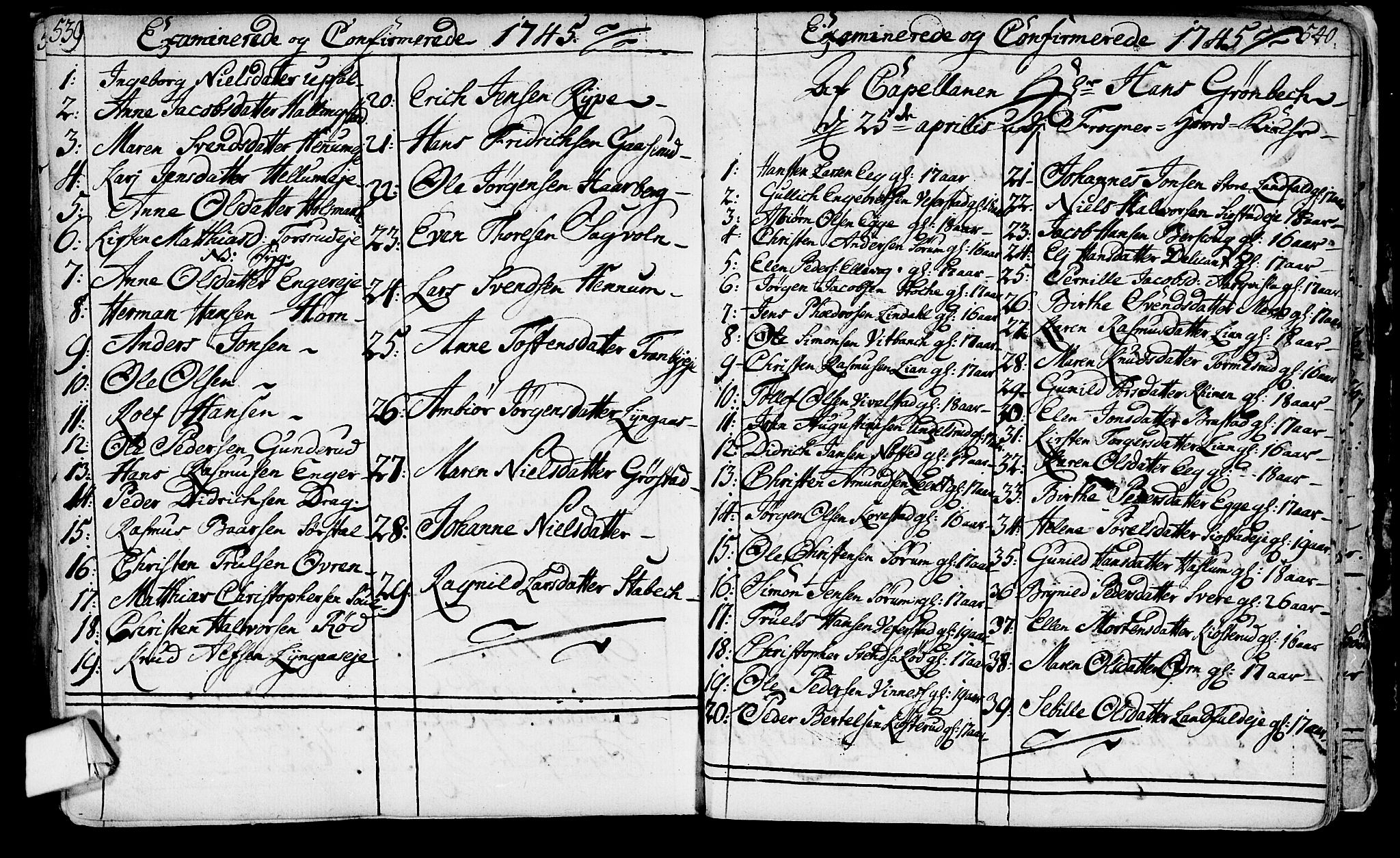 Lier kirkebøker, AV/SAKO-A-230/F/Fa/L0003: Ministerialbok nr. I 3, 1727-1748, s. 539-540