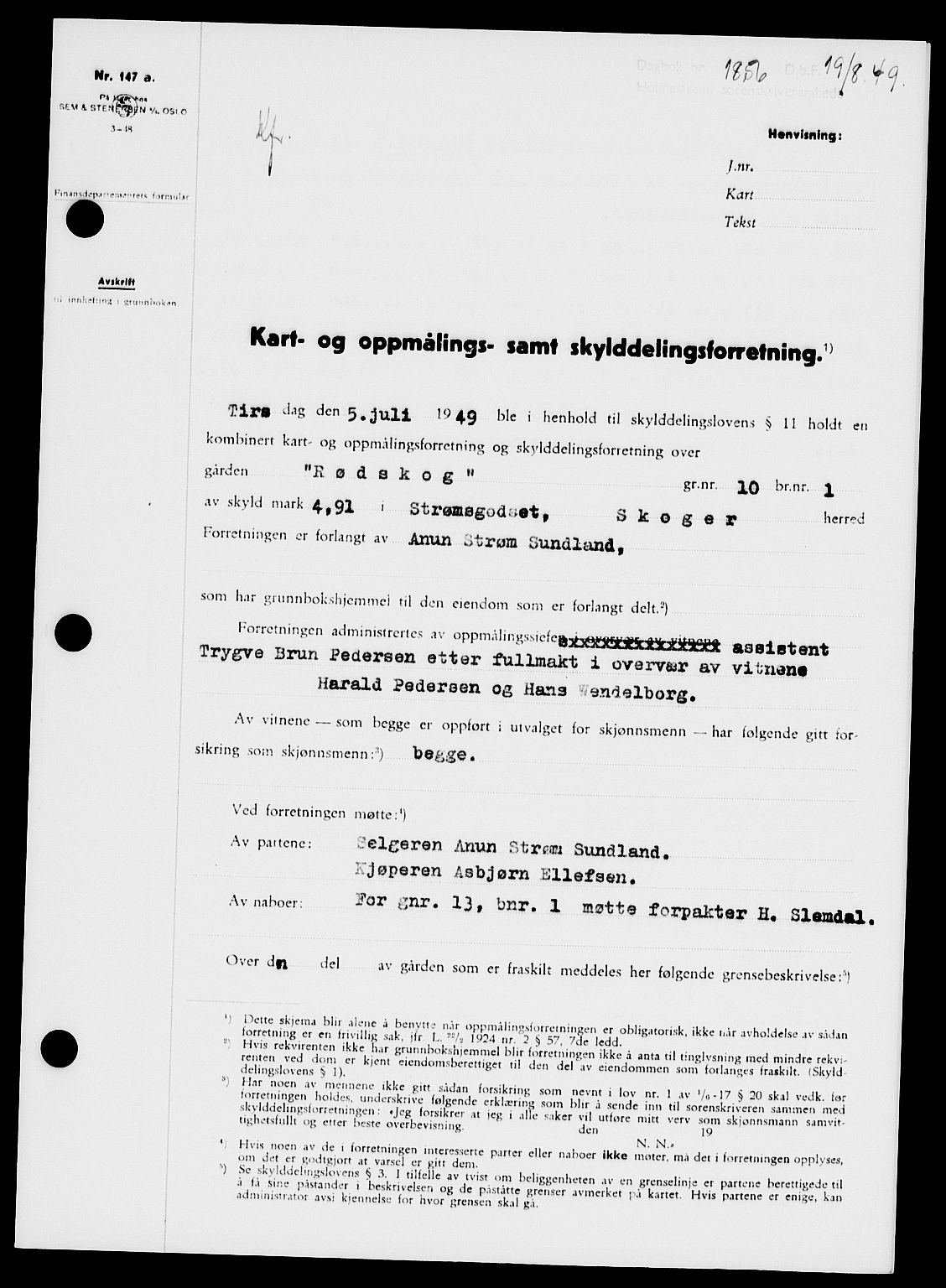 Holmestrand sorenskriveri, SAKO/A-67/G/Ga/Gaa/L0067: Pantebok nr. A-67, 1949-1949, Dagboknr: 1856/1949