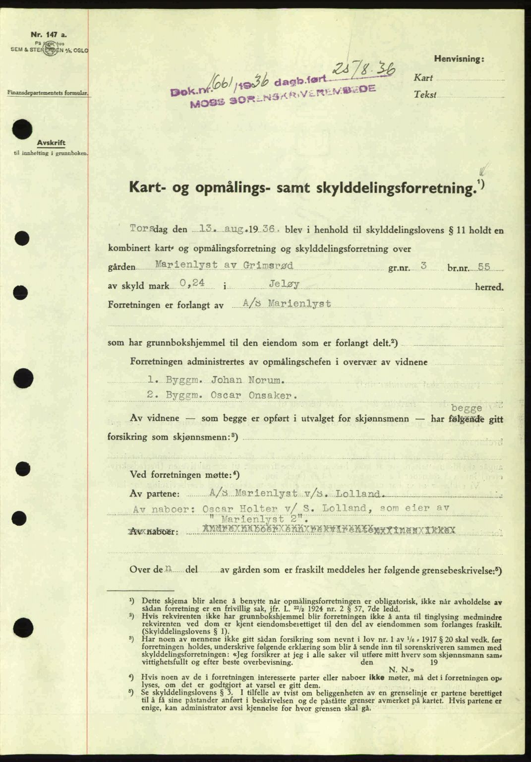 Moss sorenskriveri, SAO/A-10168: Pantebok nr. A1, 1936-1936, Dagboknr: 1661/1936
