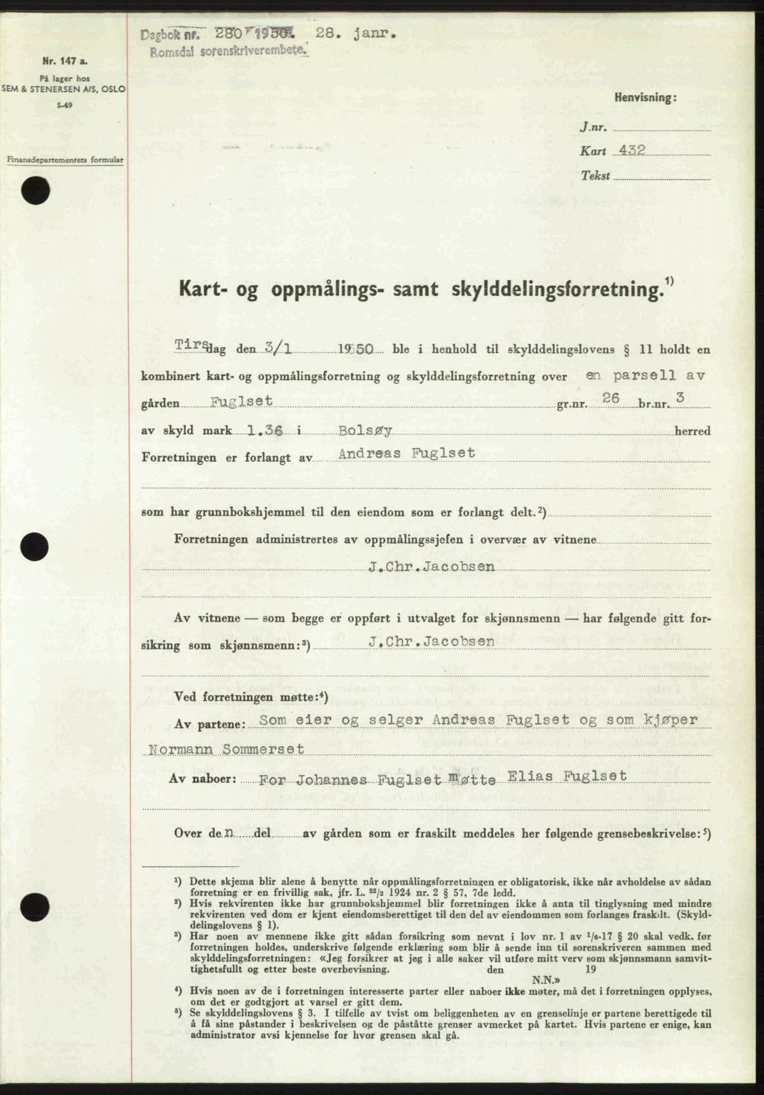 Romsdal sorenskriveri, SAT/A-4149/1/2/2C: Pantebok nr. A32, 1950-1950, Dagboknr: 280/1950