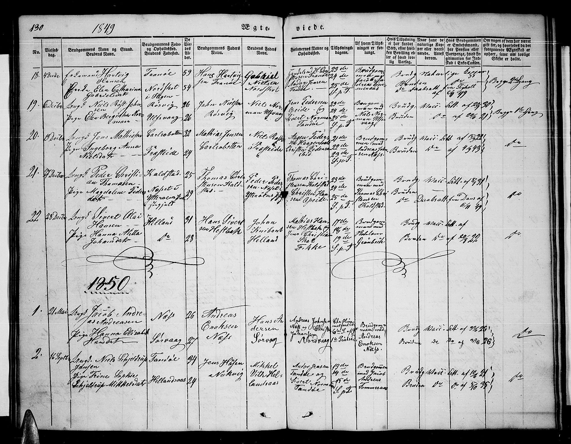 Ministerialprotokoller, klokkerbøker og fødselsregistre - Nordland, AV/SAT-A-1459/859/L0856: Klokkerbok nr. 859C02, 1843-1854, s. 130