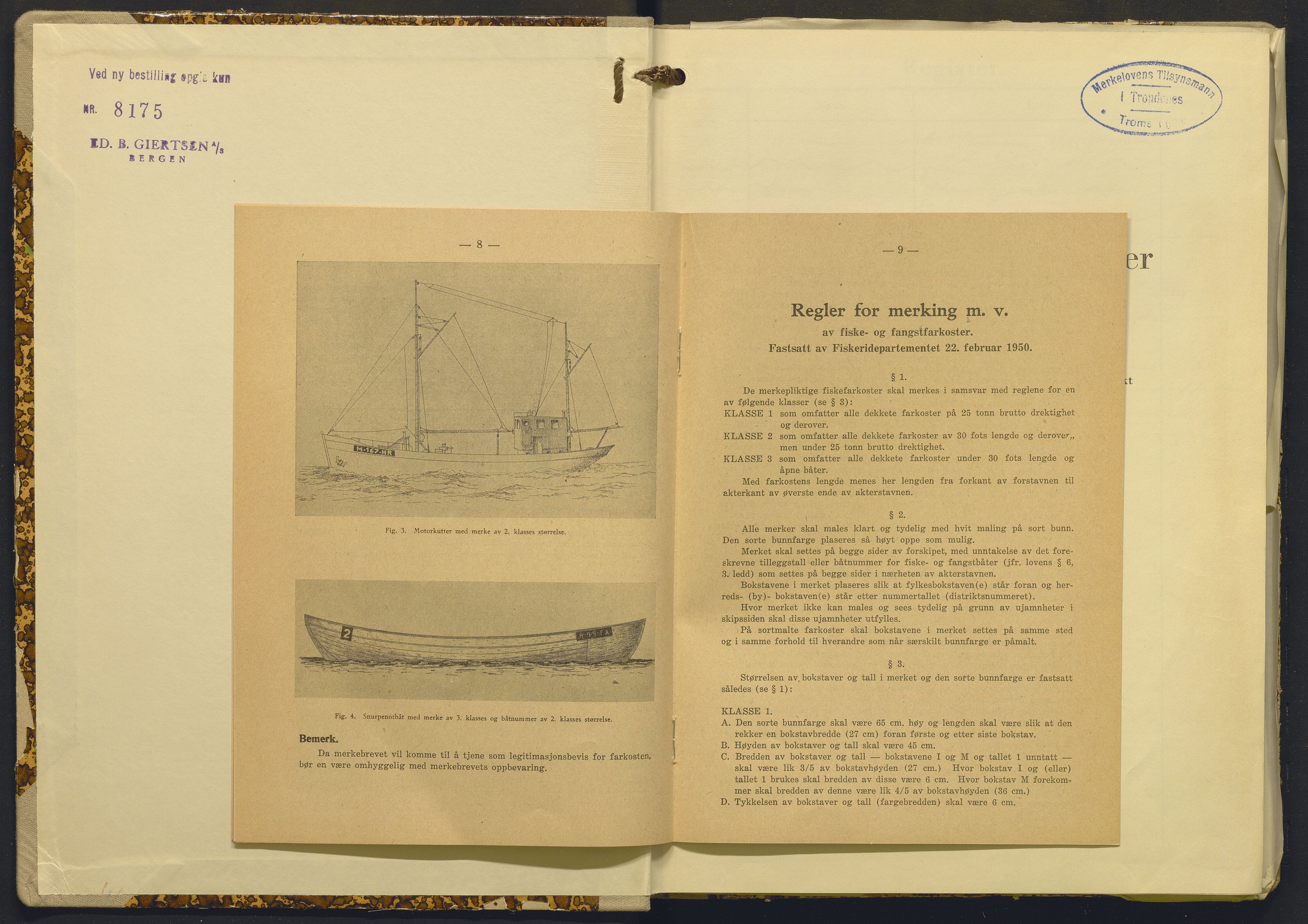 Fiskeridirektoratet - 1 Adm. ledelse - 13 Båtkontoret, AV/SAB-A-2003/I/Ia/Iab/L0085: 135.0232/4  Merkeprotokoll - Trondenes, 1960-1963