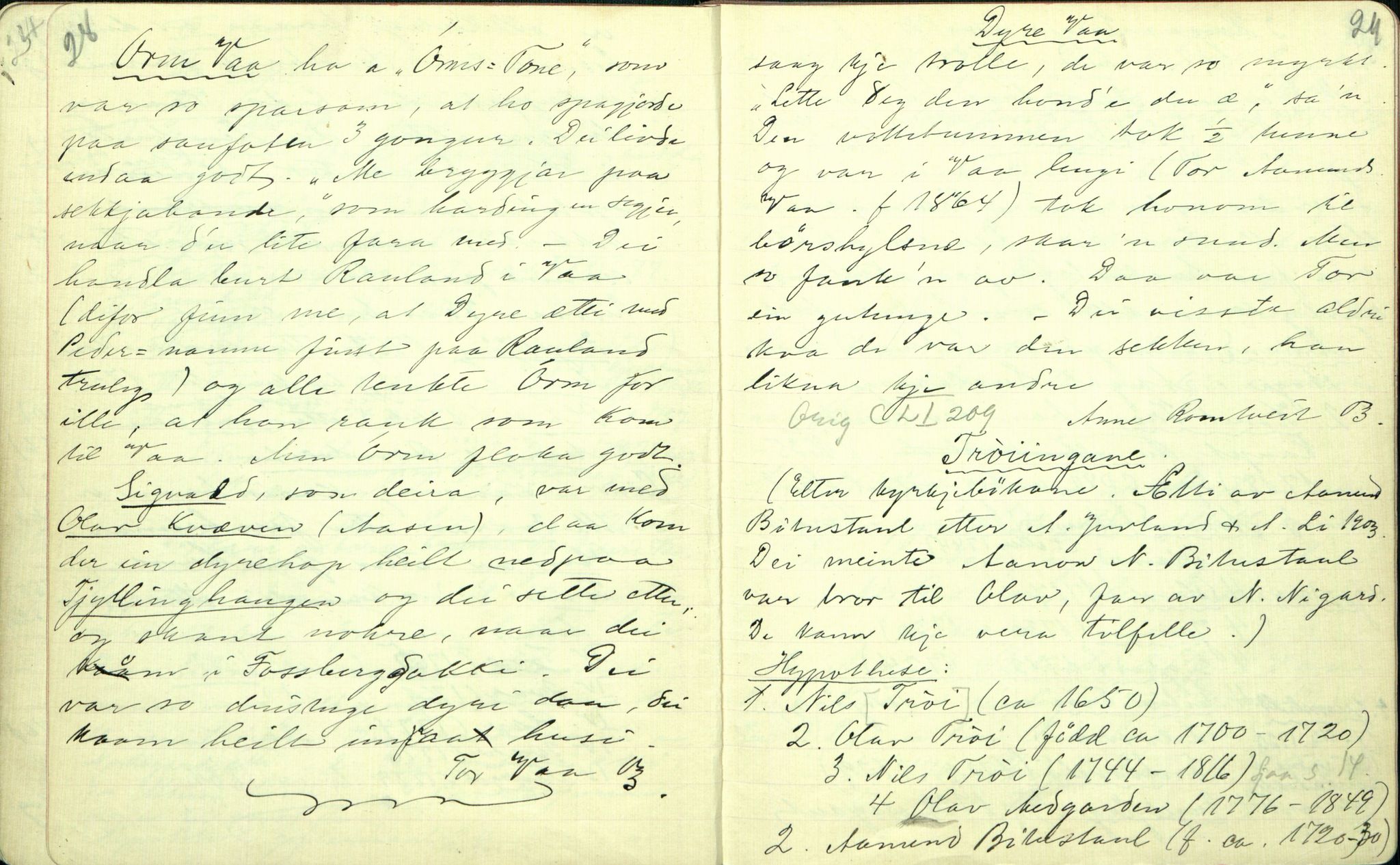 Rikard Berge, TEMU/TGM-A-1003/F/L0001/0030: 001-030 Innholdslister / 26. Ættesogur, 1903, s. 28-29