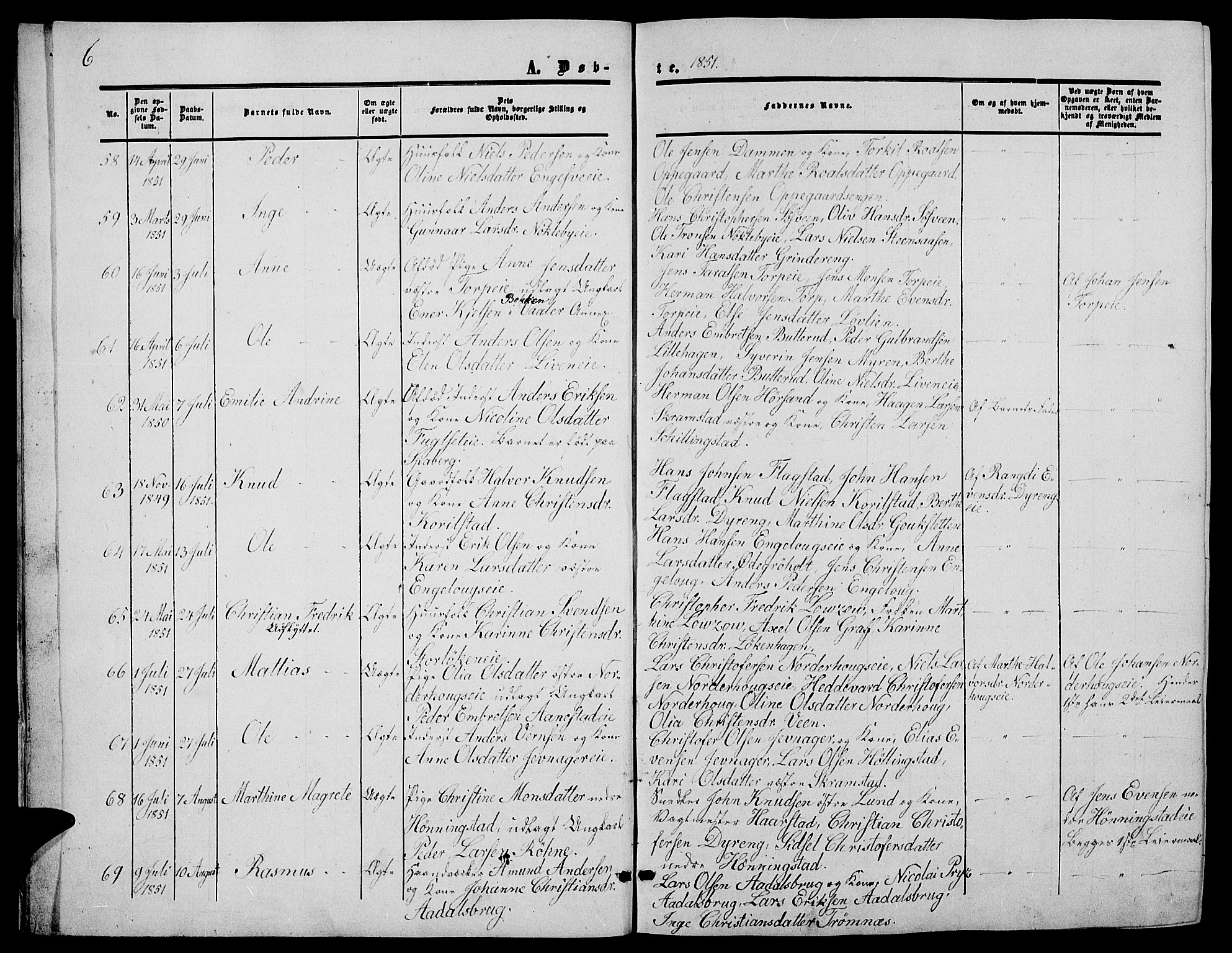Løten prestekontor, AV/SAH-PREST-022/L/La/L0003: Klokkerbok nr. 3, 1850-1862, s. 6