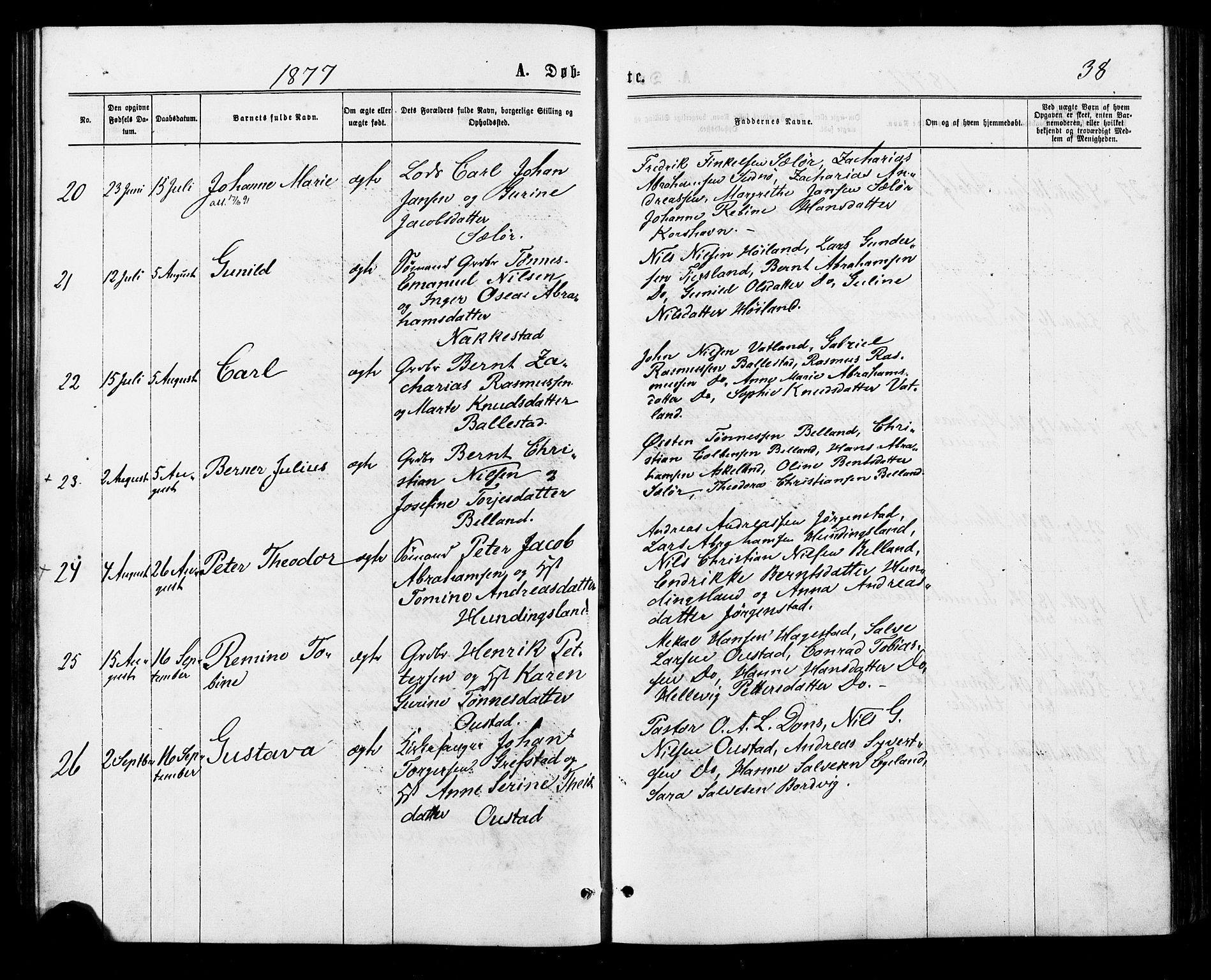 Lyngdal sokneprestkontor, AV/SAK-1111-0029/F/Fa/Faa/L0003: Ministerialbok nr. A 3, 1871-1882, s. 38