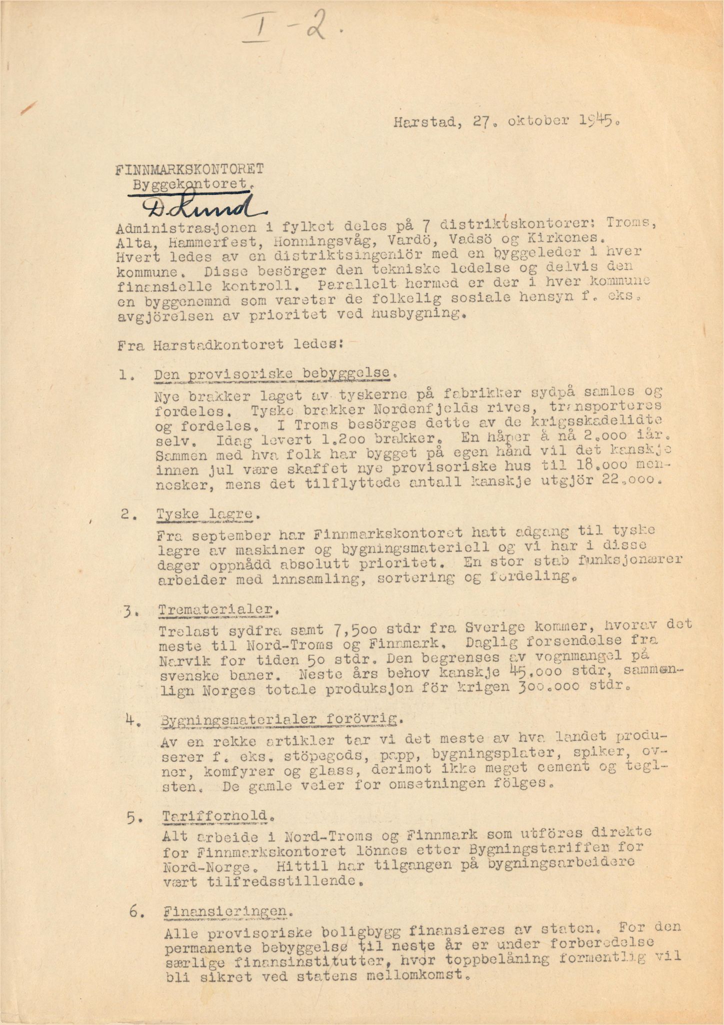 Finnmarkskontorets presse- og opplysningsarkiv , FMFB/A-1198/E/L0003/0002a: I Nord-Troms og Finnmark - generelt  / Harstad-kontoret, 1945-1947