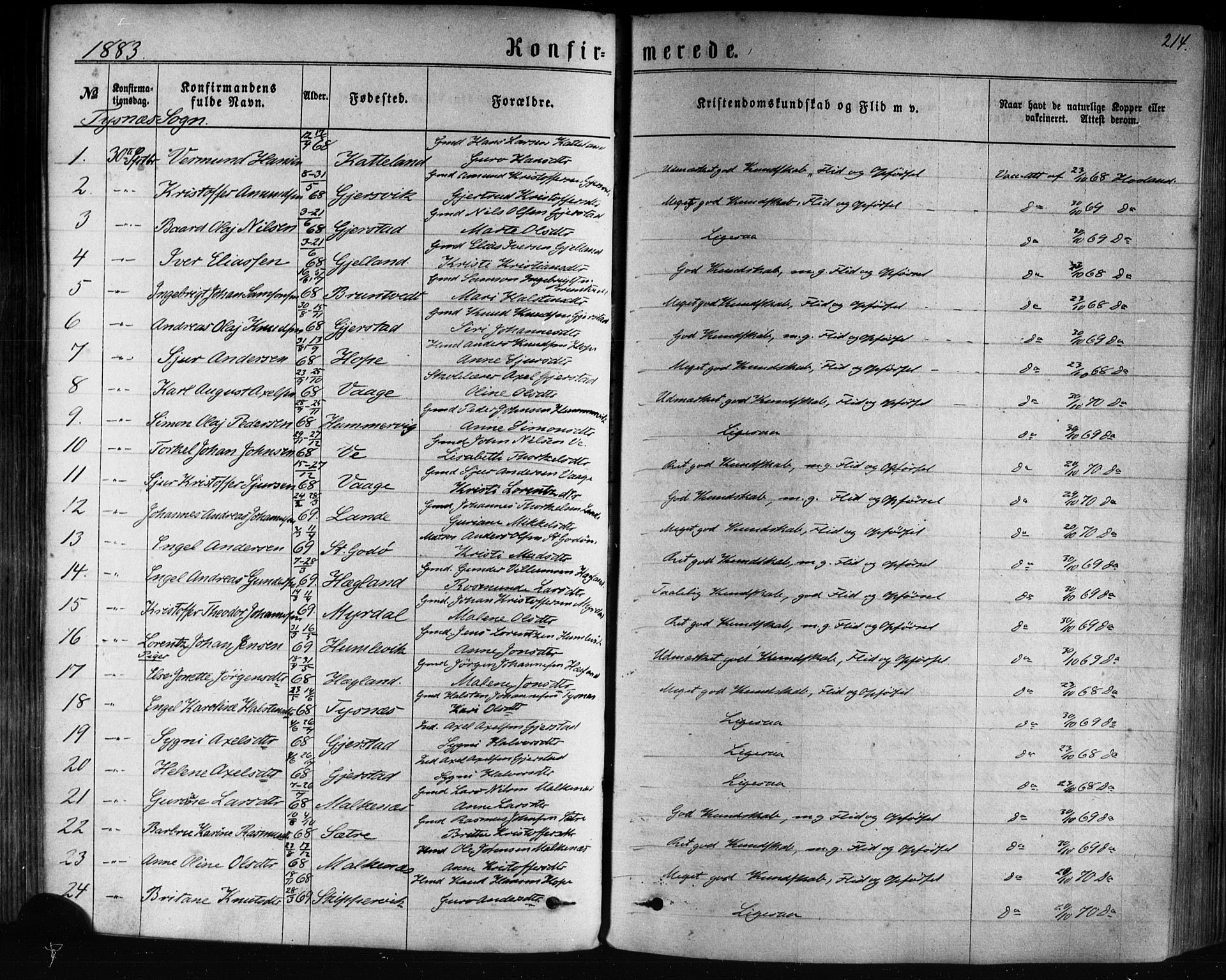 Tysnes sokneprestembete, AV/SAB-A-78601/H/Haa: Ministerialbok nr. A 12, 1872-1886, s. 214