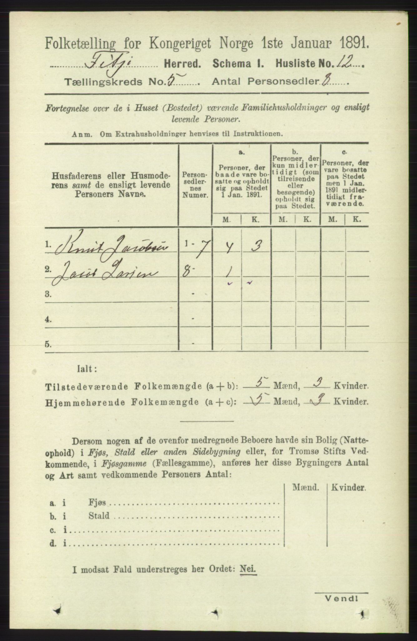 RA, Folketelling 1891 for 1222 Fitjar herred, 1891, s. 1688