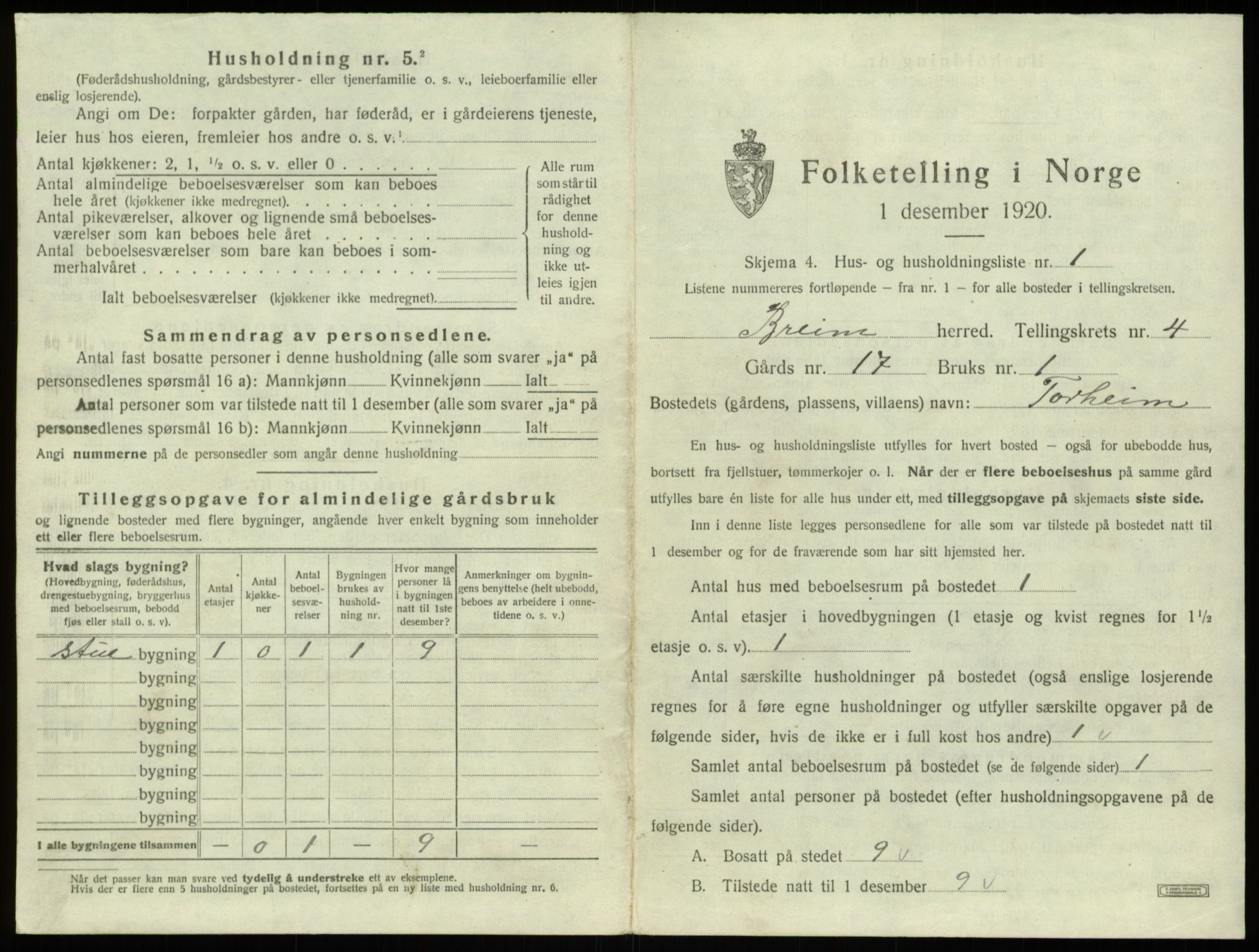 SAB, Folketelling 1920 for 1446 Breim herred, 1920, s. 328