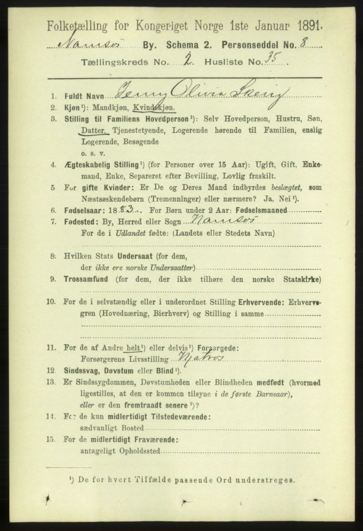 RA, Folketelling 1891 for 1703 Namsos ladested, 1891, s. 909