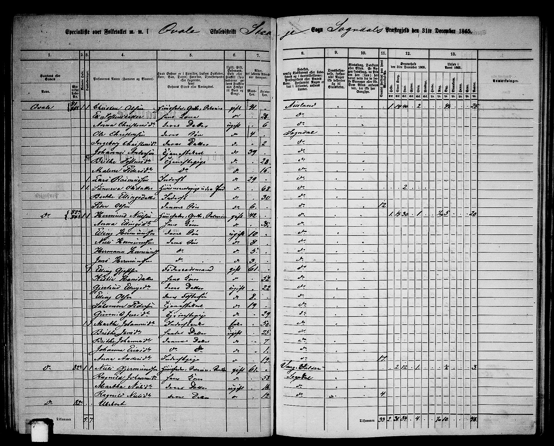 RA, Folketelling 1865 for 1420P Sogndal prestegjeld, 1865, s. 73