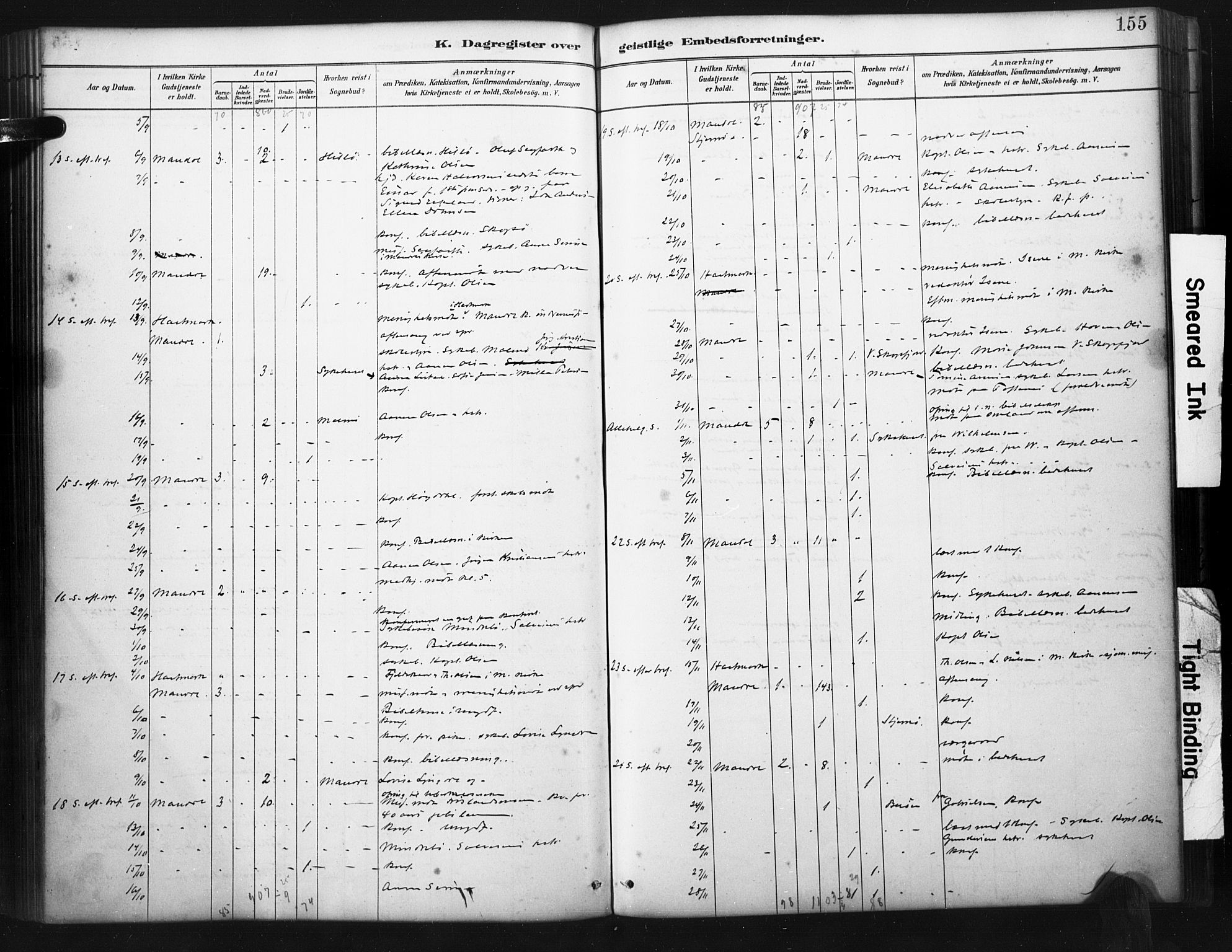 Mandal sokneprestkontor, AV/SAK-1111-0030/F/Fa/Faa/L0017: Ministerialbok nr. A 17, 1880-1926, s. 155