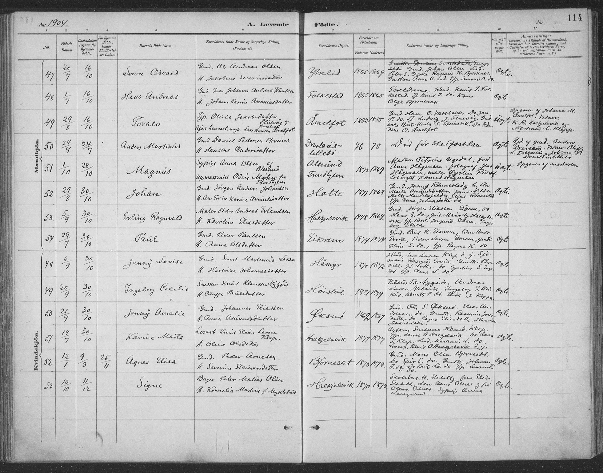 Ministerialprotokoller, klokkerbøker og fødselsregistre - Møre og Romsdal, AV/SAT-A-1454/511/L0142: Ministerialbok nr. 511A09, 1891-1905, s. 114