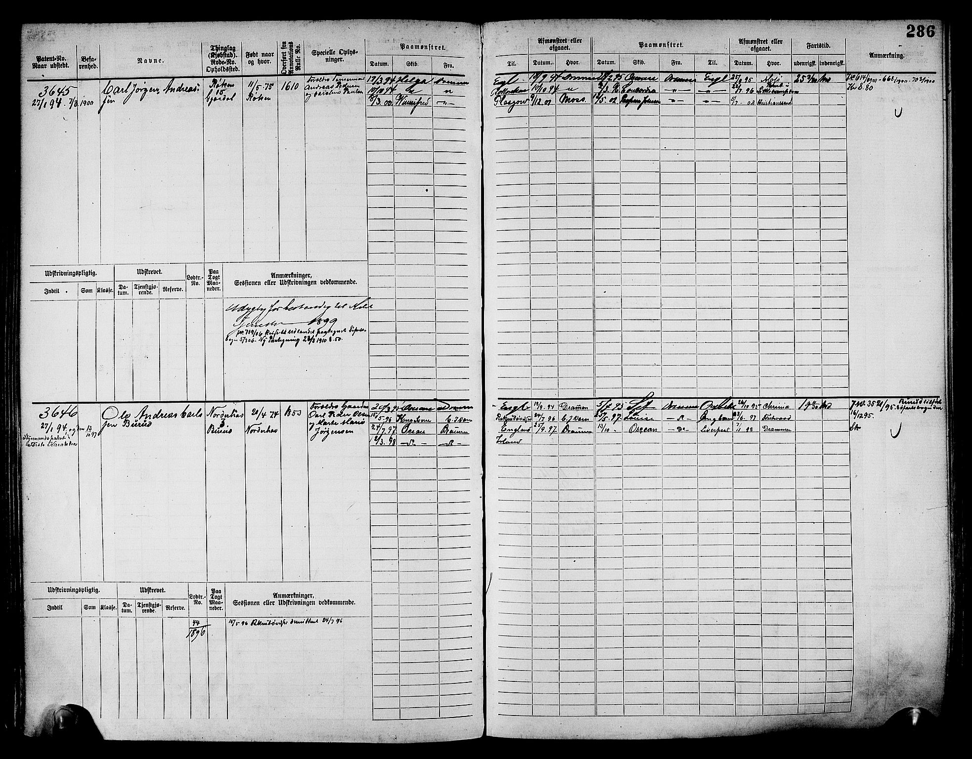 Drammen innrulleringsdistrikt, AV/SAKO-A-781/F/Fc/L0004: Hovedrulle, 1885, s. 292