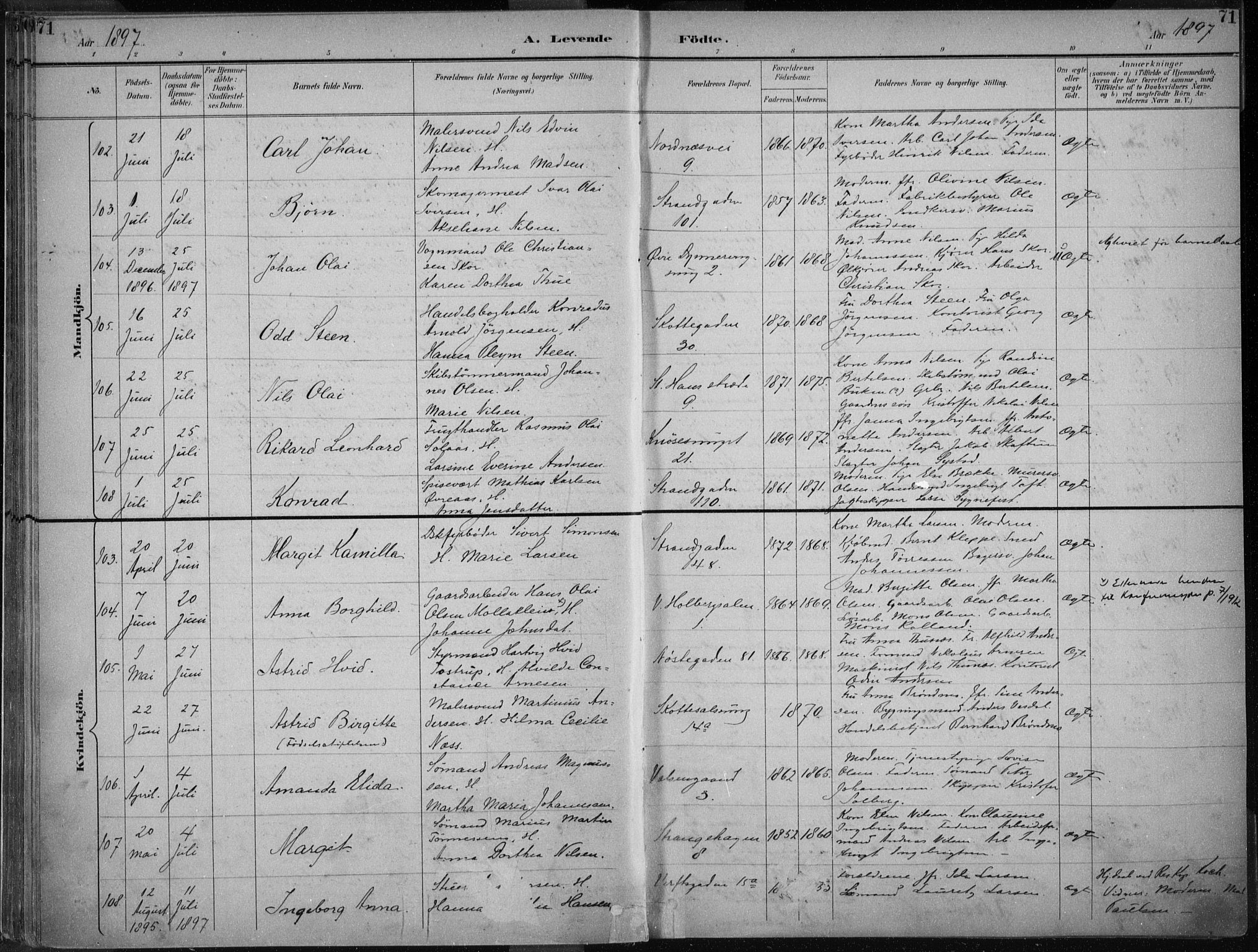 Nykirken Sokneprestembete, AV/SAB-A-77101/H/Haa/L0018: Ministerialbok nr. B 6, 1895-1903, s. 71