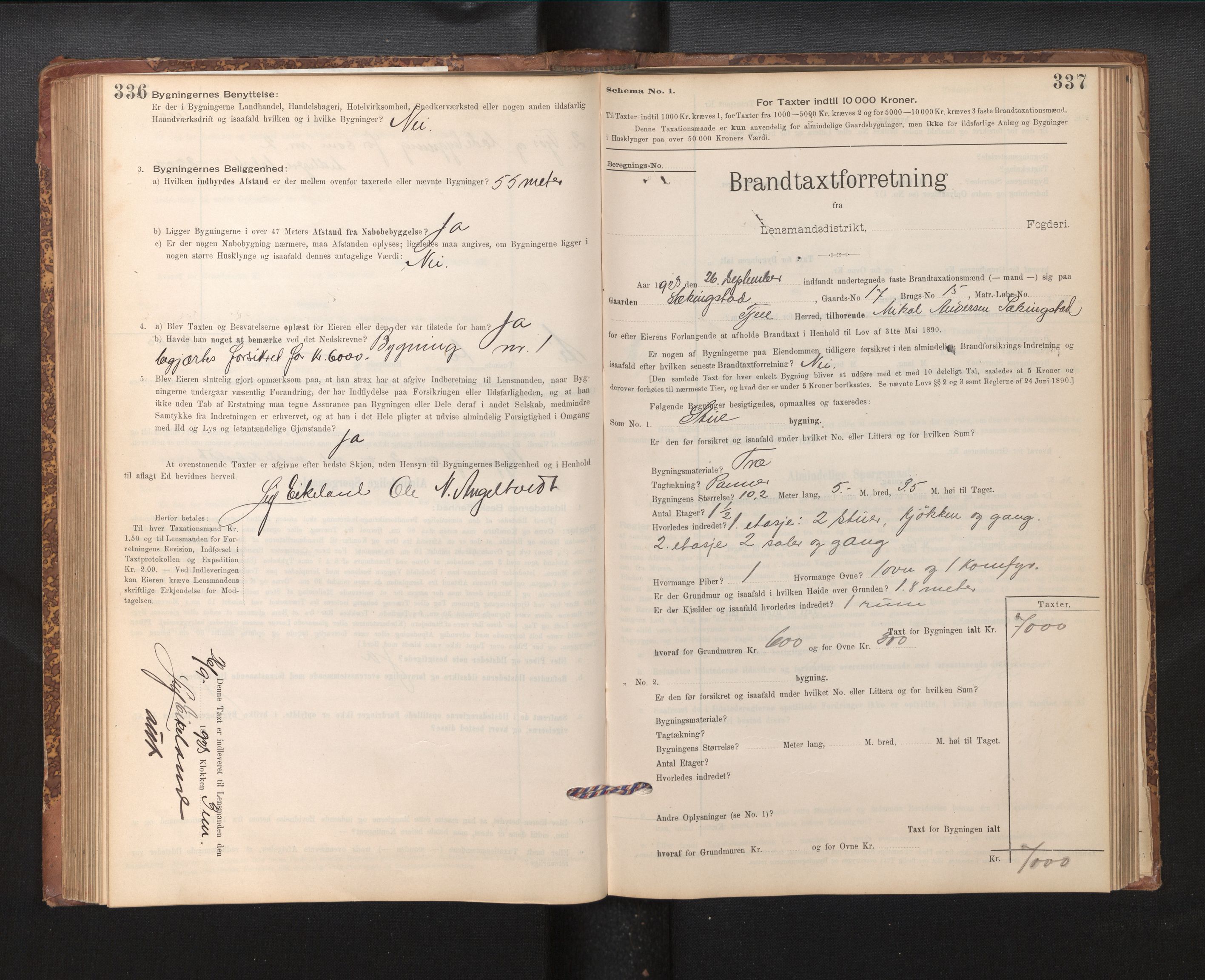 Lensmannen i Fjell, SAB/A-32301/0012/L0005: Branntakstprotokoll, skjematakst, 1895-1931, s. 336-337