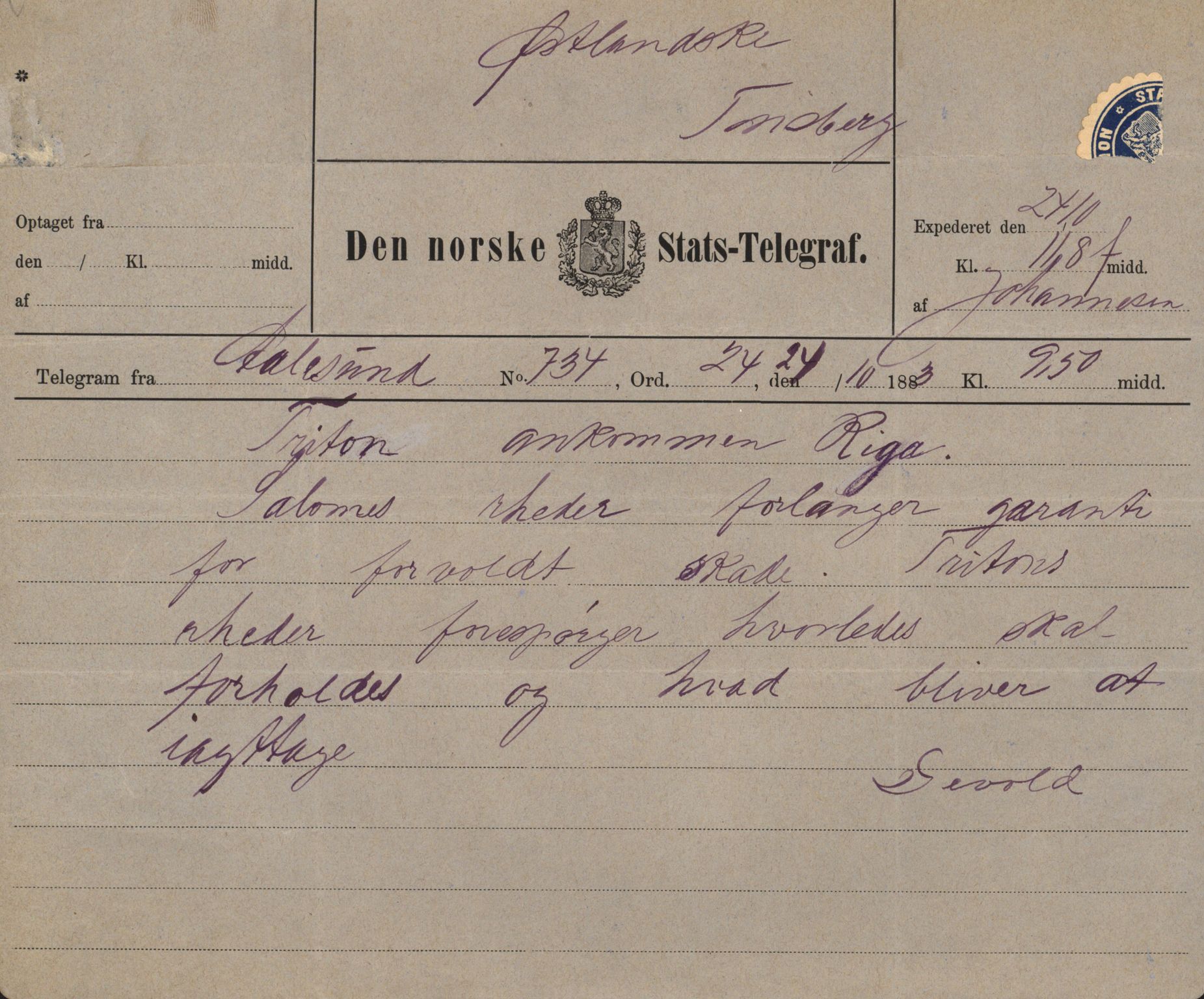 Pa 63 - Østlandske skibsassuranceforening, VEMU/A-1079/G/Ga/L0016/0003: Havaridokumenter / Triton, Bervadors Held, Anastasia, Amicitia, 1883, s. 40